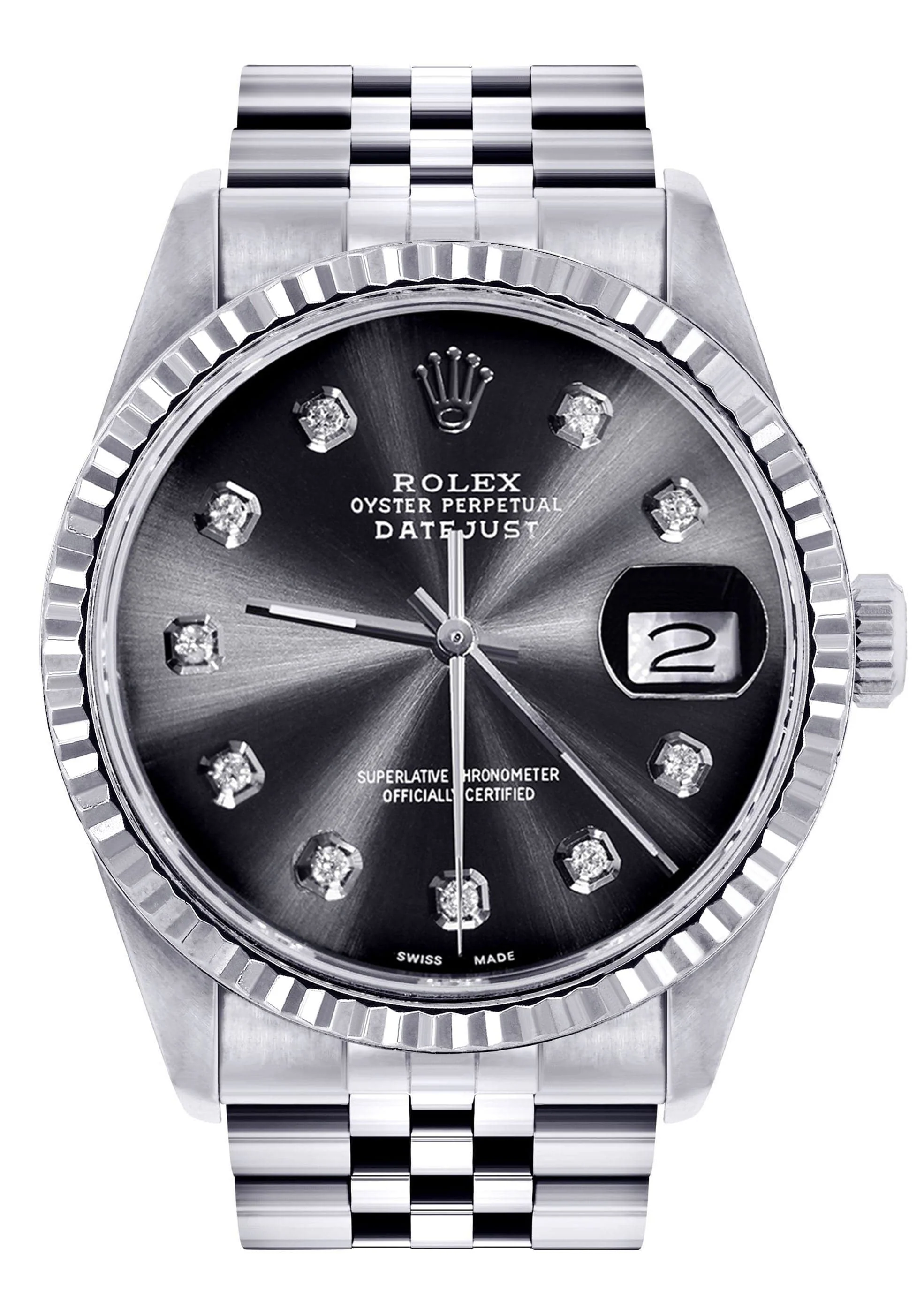 Mens Rolex Datejust Watch 16200 | Fluted Bezel | 36Mm | Chrome Dial | Jubilee Band
