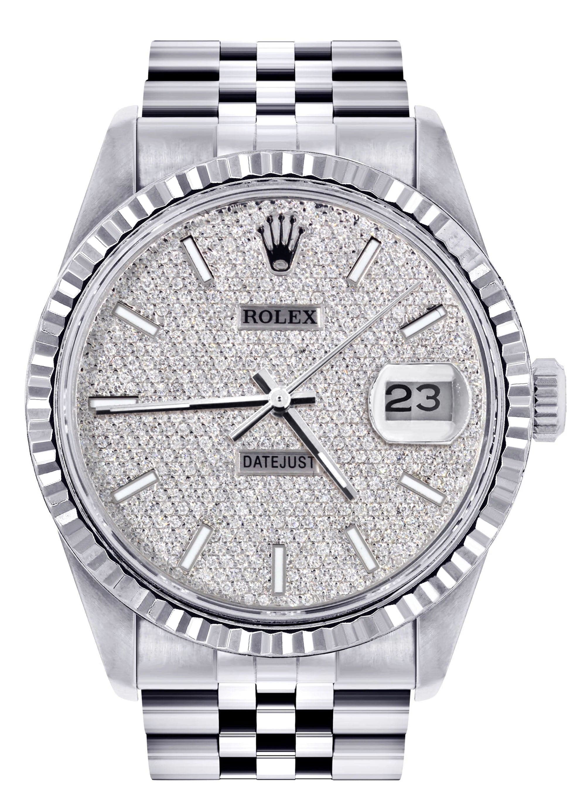 Mens Rolex Datejust Watch 16200 | Fluted Bezel | 36Mm | Diamond Dial | Jubilee Band