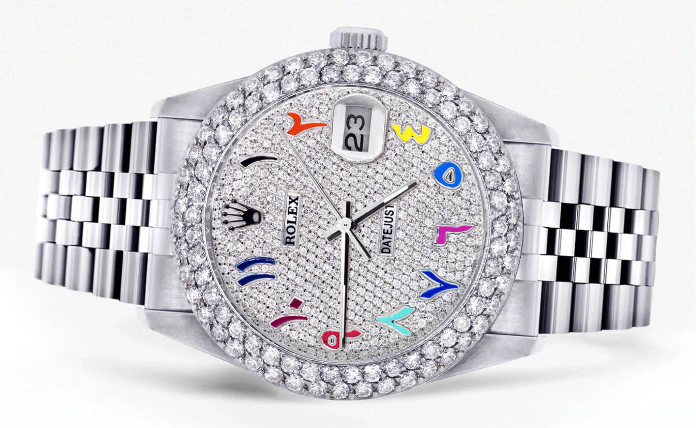 Mens Rolex Datejust Watch 16200 | 36Mm | Full Diamond Color Arabic Dial | Two Row 4.25 Carat Bezel | Jubilee Band - Image 2
