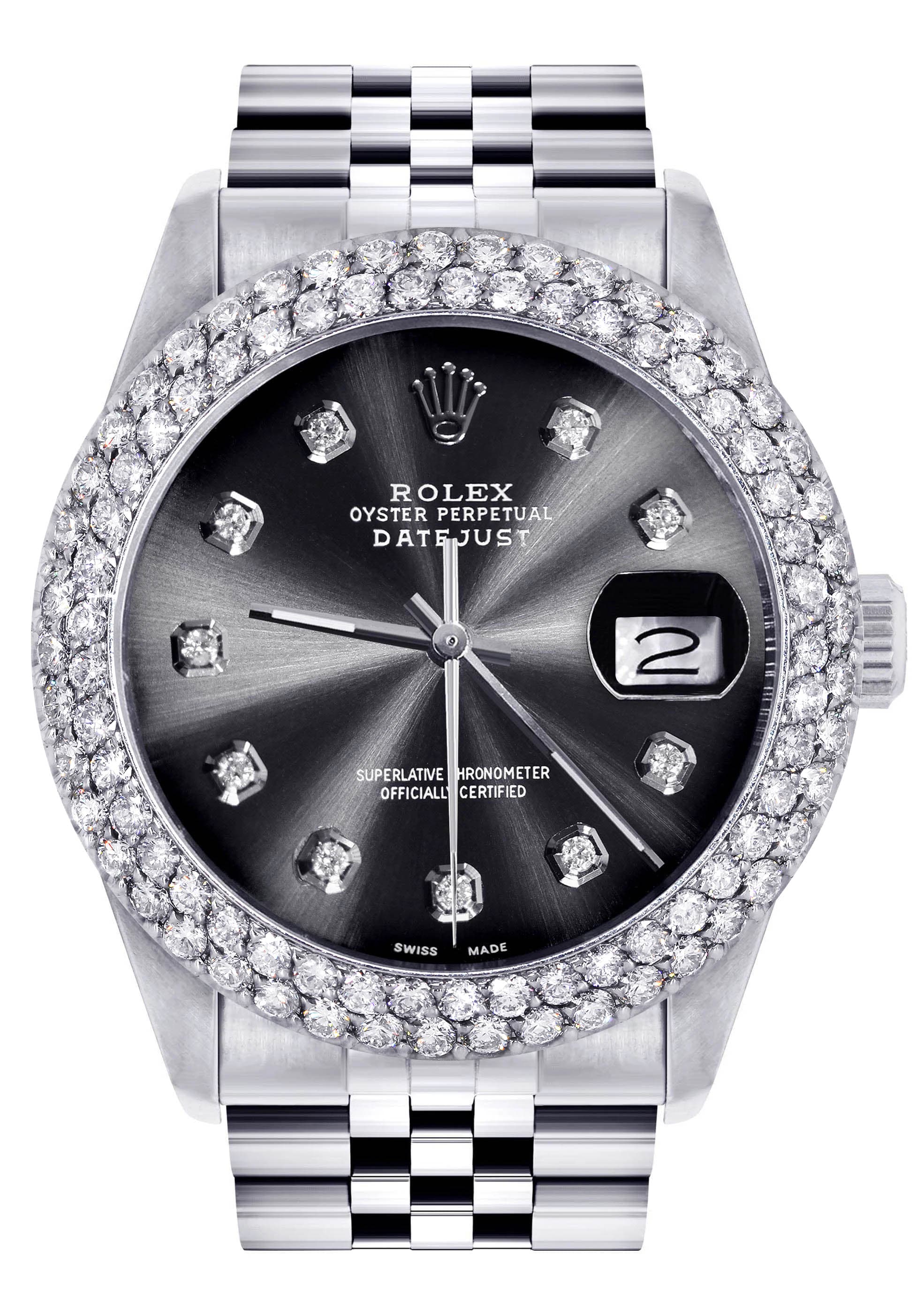 Mens Rolex Datejust Watch 16200 | 36Mm | Graphite Dial | Two Row 4.25 Carat Bezel | Jubilee Band
