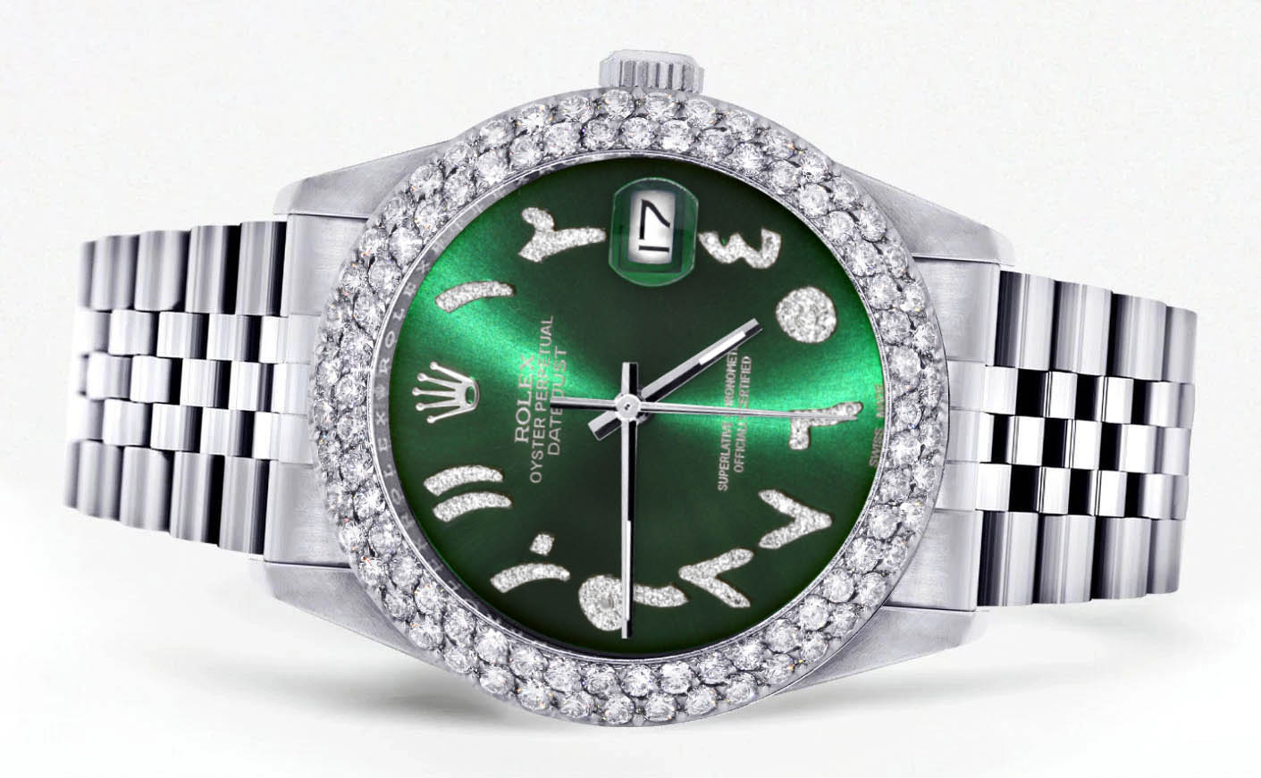 Mens Rolex Datejust Watch 16200 | 36Mm | Green Arabic Diamond Dial | Two Row 4.25 Carat Bezel | Jubilee Band - Image 2
