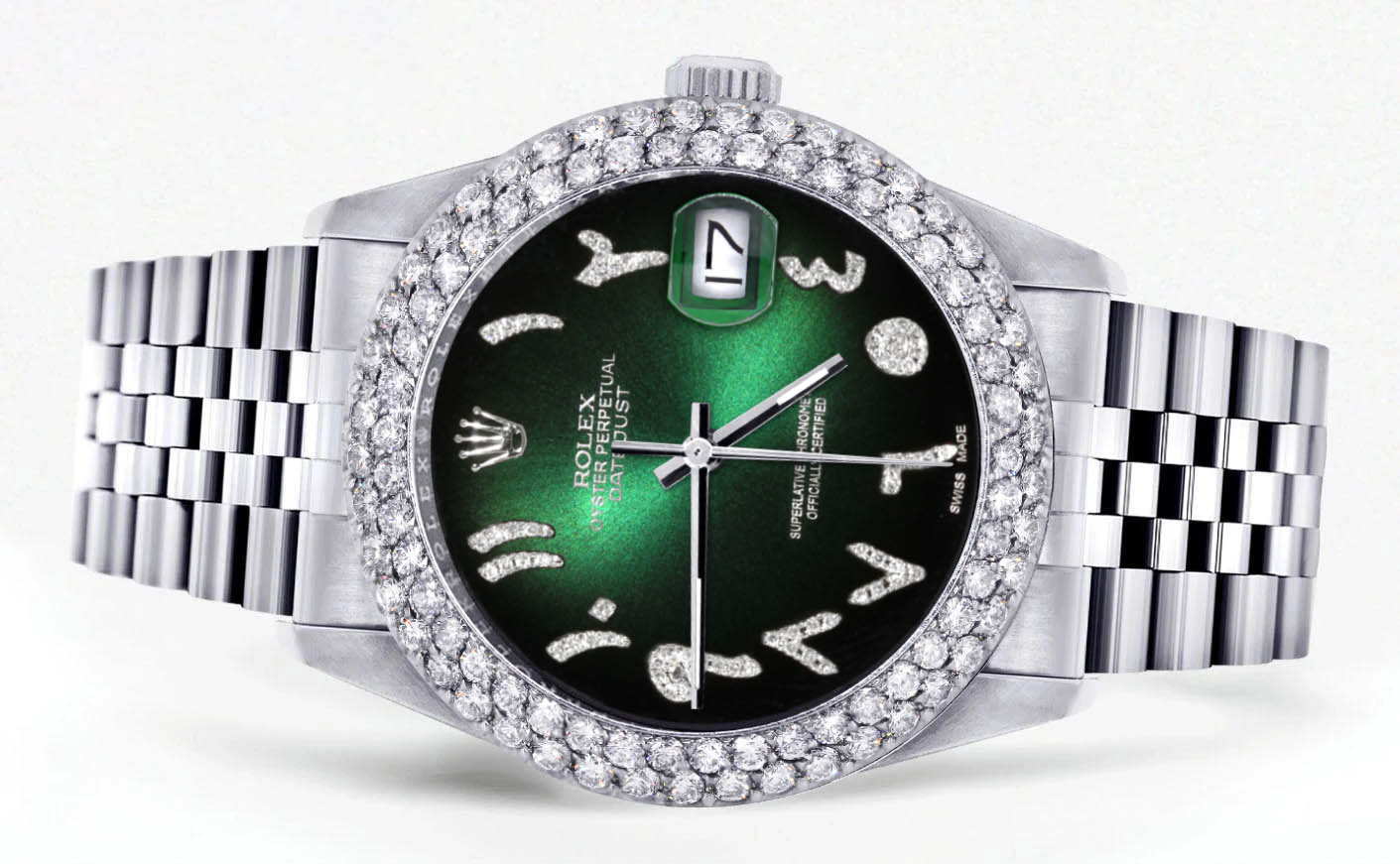 Mens Rolex Datejust Watch 16200 | 36Mm | Green Black Arabic Diamond Dial | Two Row 4.25 Carat Bezel | Jubilee Band - Image 2