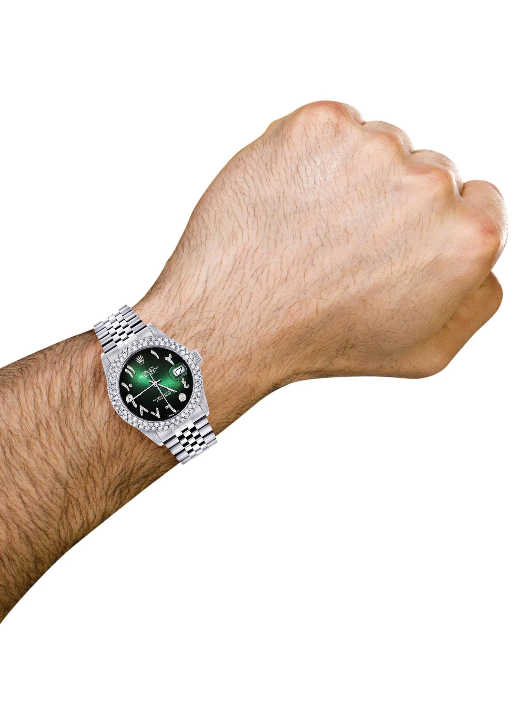Mens Rolex Datejust Watch 16200 | 36Mm | Green Black Arabic Diamond Dial | Two Row 4.25 Carat Bezel | Jubilee Band - Image 3