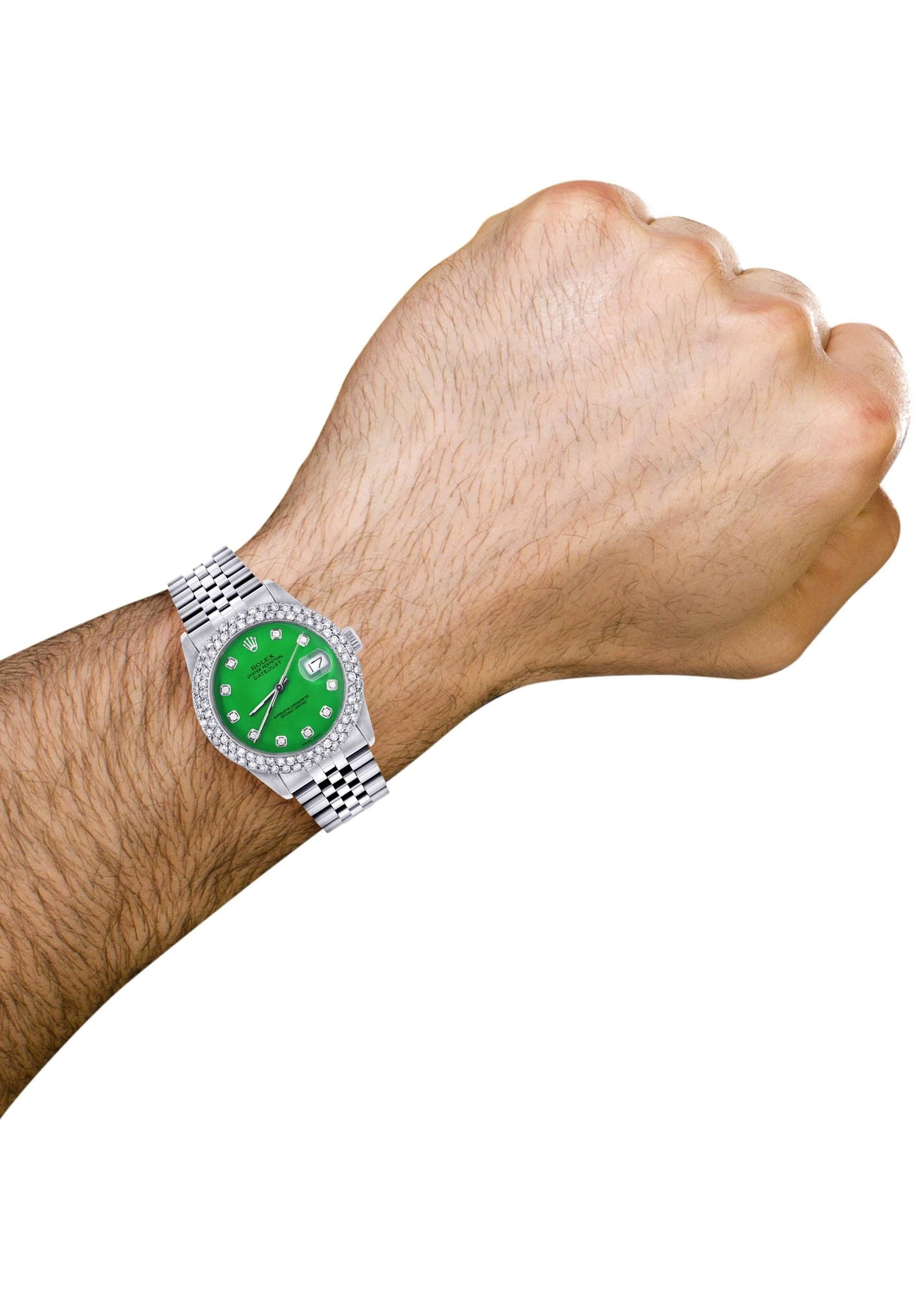 Mens Rolex Datejust Watch 16200 | 36Mm | Green Dial | Two Row 4.25 Carat Bezel | Jubilee Band - Image 3