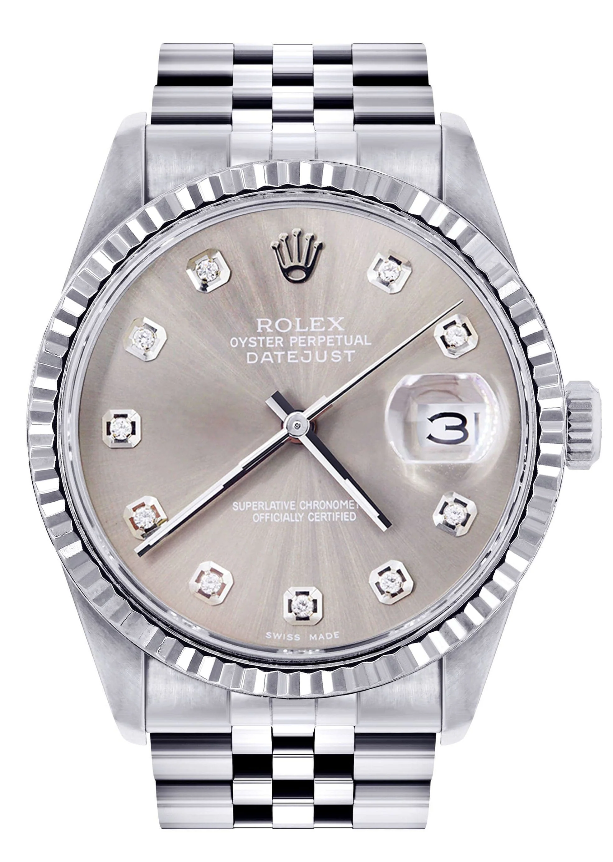 Mens Rolex Datejust Watch 16200 | Fluted Bezel | 36Mm | Grey Dial | Jubilee Band