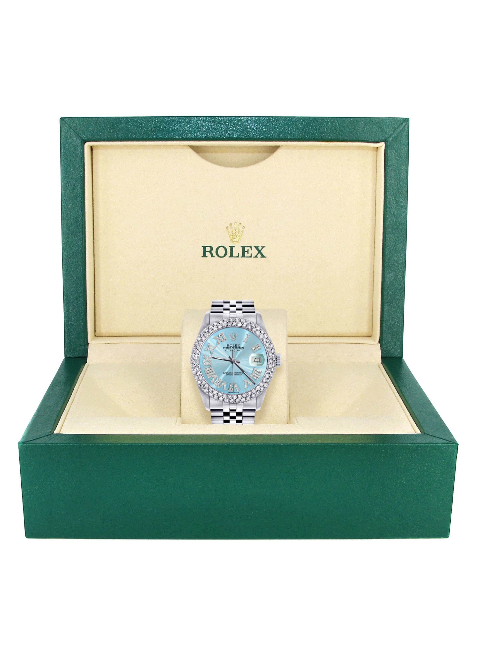 Mens Rolex Datejust Watch 16200 | 36Mm | Light Blue Roman Numeral Dial | Two Row 4.25 Carat Bezel | Jubilee Band - Image 4
