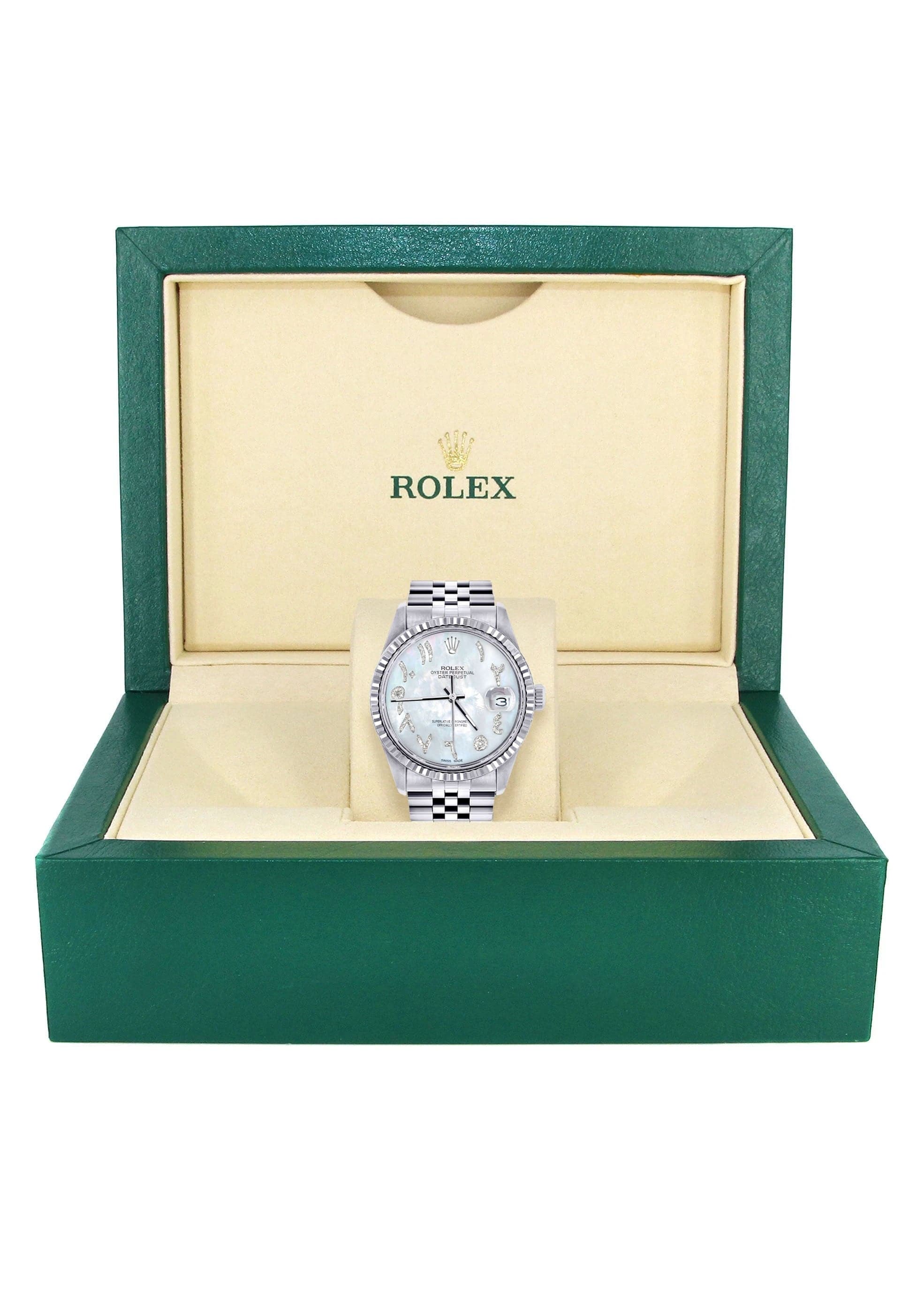 Mens Rolex Datejust Watch 16200 | Fluted Bezel | 36Mm | Mother of Pearl Arabic Dial | Jubilee Band - Image 4