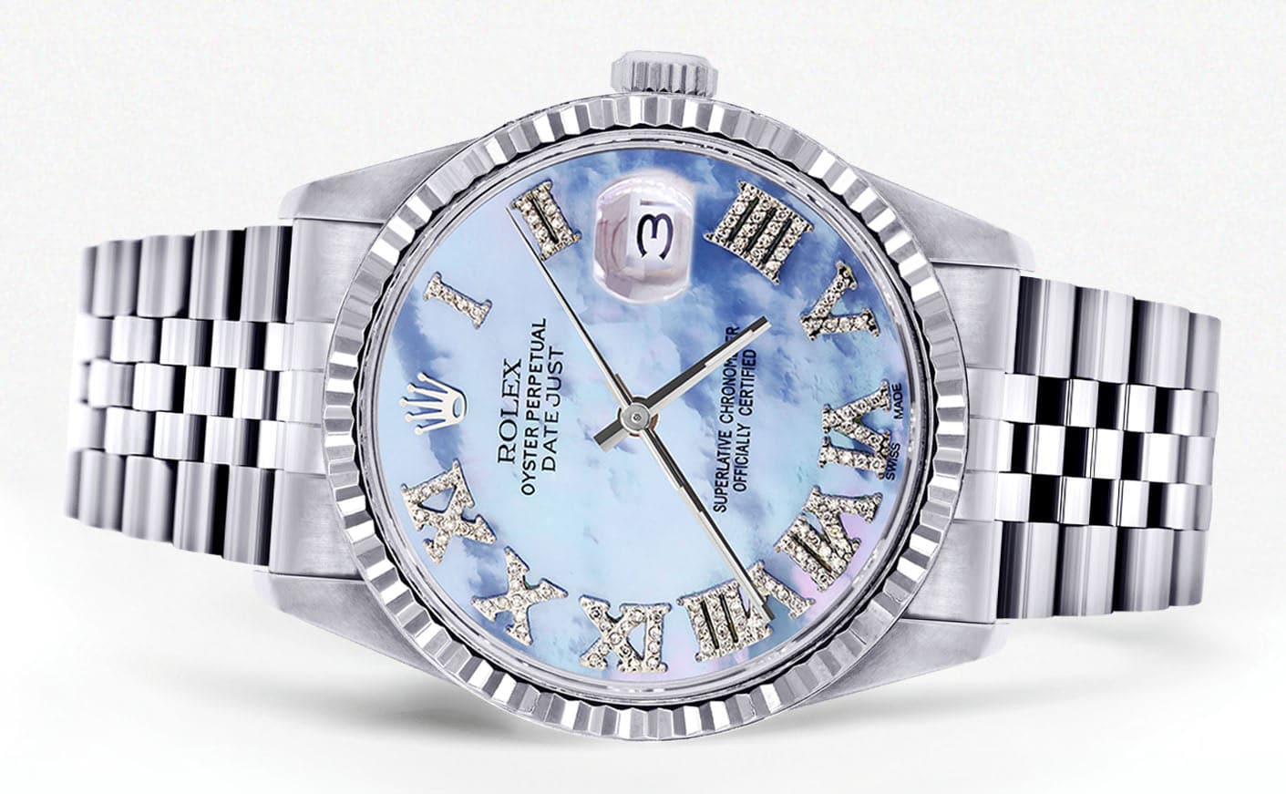 Mens Rolex Datejust Watch 16200 | Fluted Bezel | 36Mm | Mother of Pearl Roman Numeral Dial | Jubilee Band - Image 2