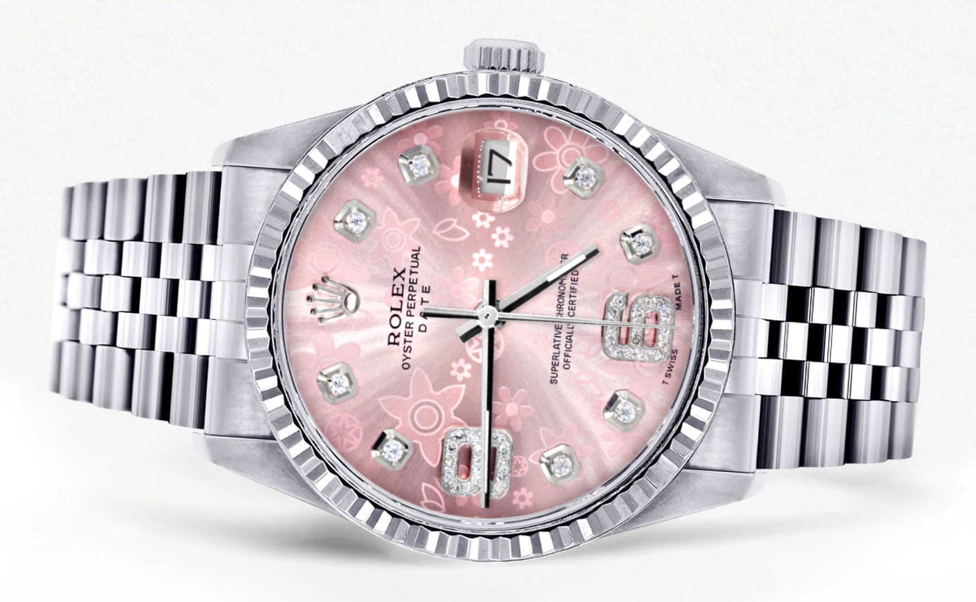 Mens Rolex Datejust Watch 16200 | Fluted Bezel | 36Mm | Pink Flower Dial | Jubilee Band - Image 2