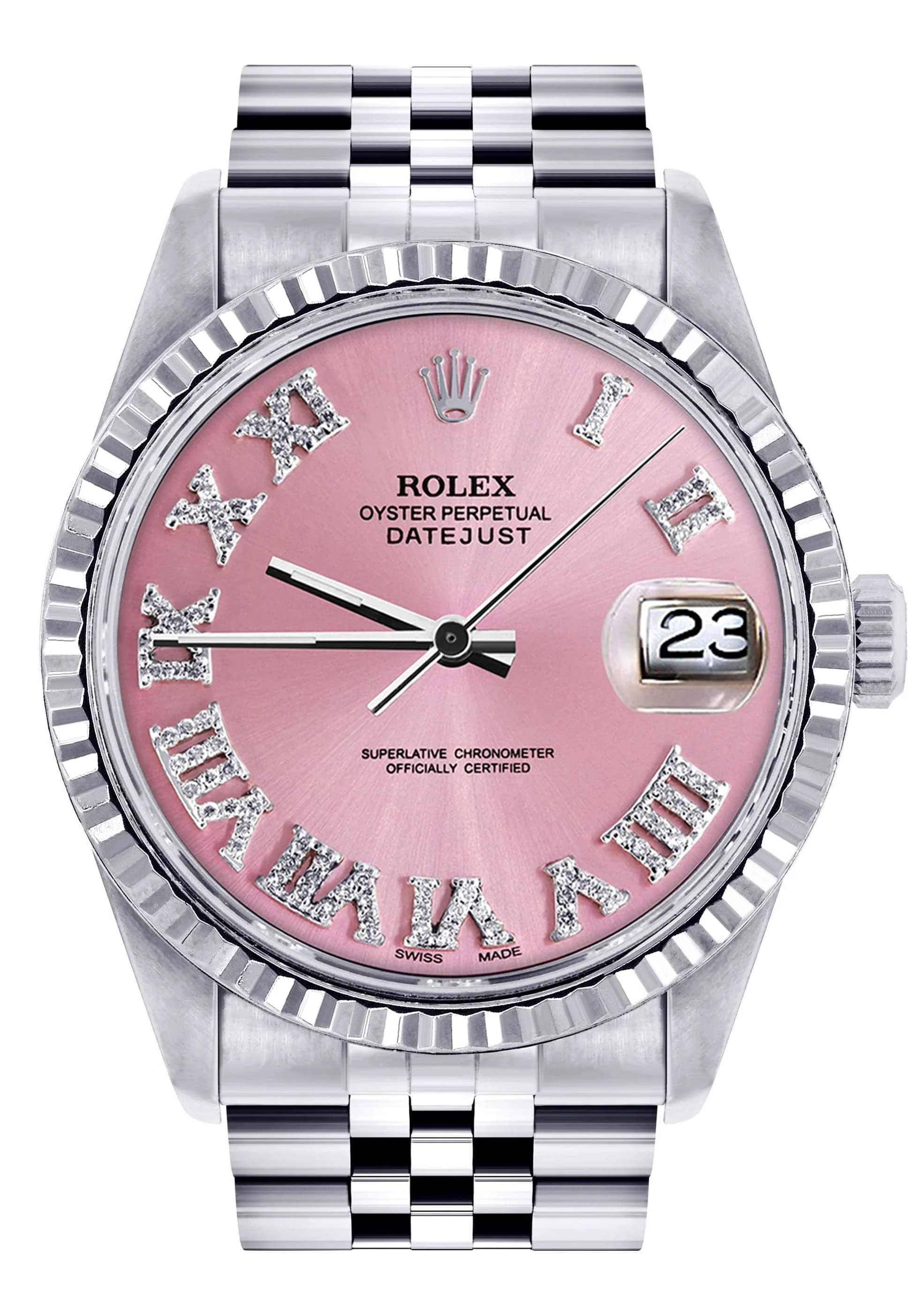 Mens Rolex Datejust Watch 16200 | Fluted Bezel | 36Mm | Pink Numeral Dial | Jubilee Band