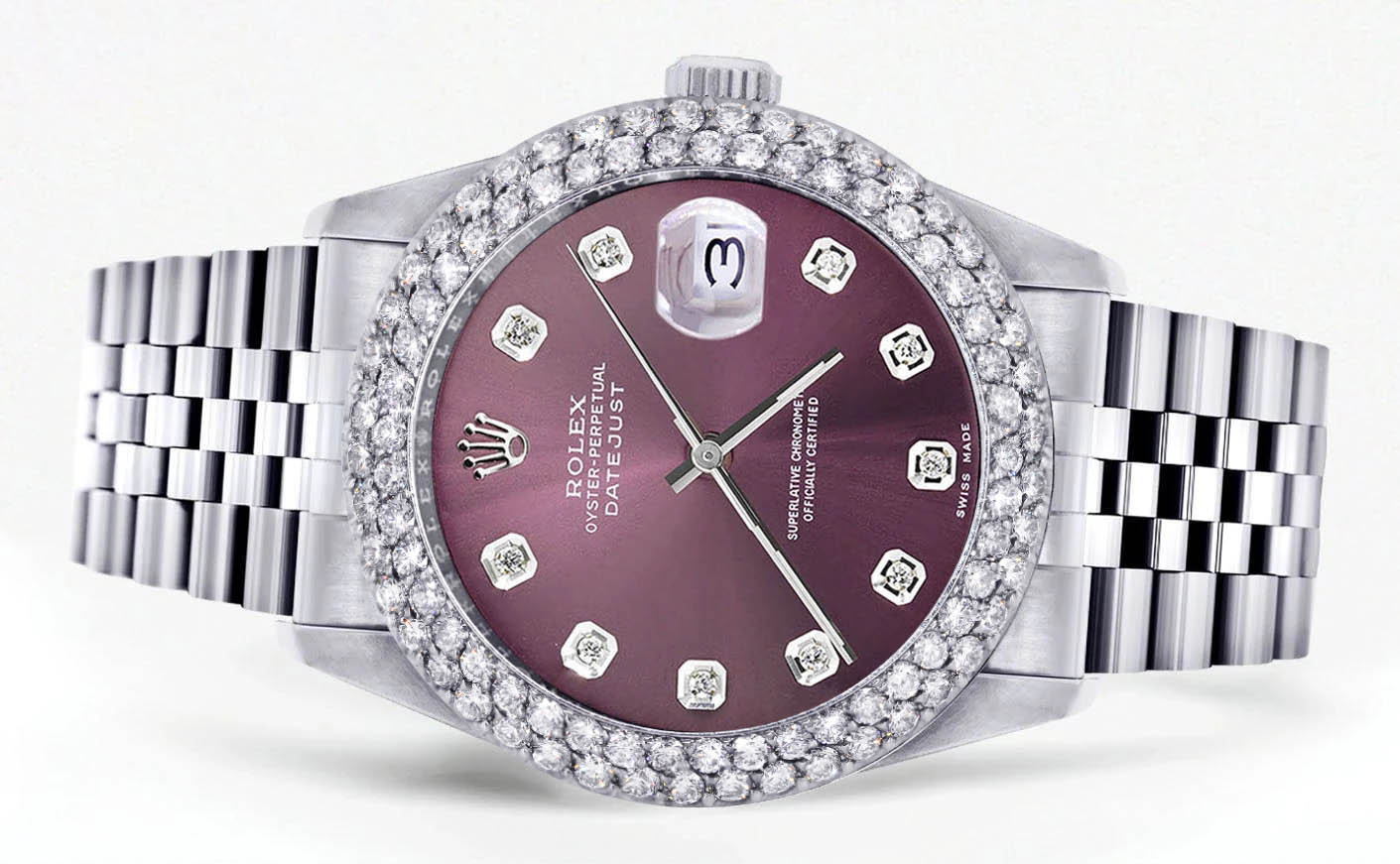Mens Rolex Datejust Watch 16200 | 36Mm | Purple Dial | Two Row 4.25 Carat Bezel | Jubilee Band - Image 2