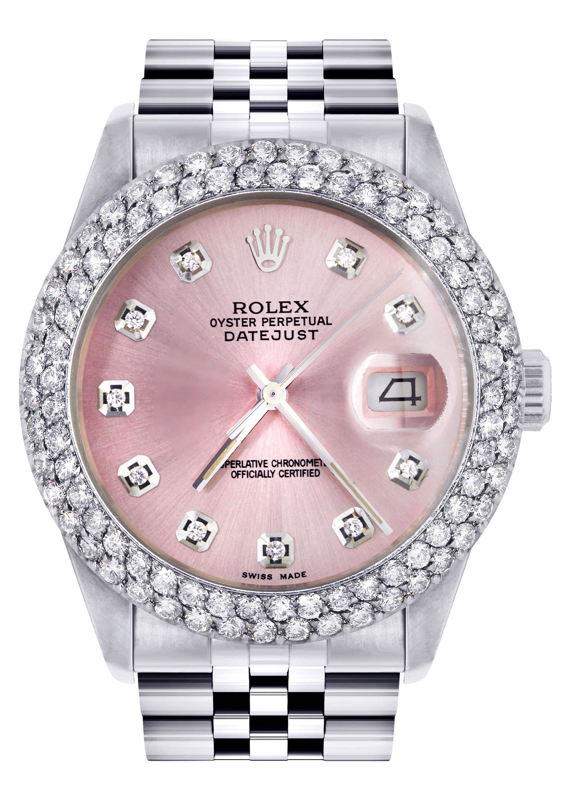 Mens Rolex Datejust Watch 16200 | 36Mm | Rose Dial | Two Row 4.25 Carat Bezel | Jubilee Band