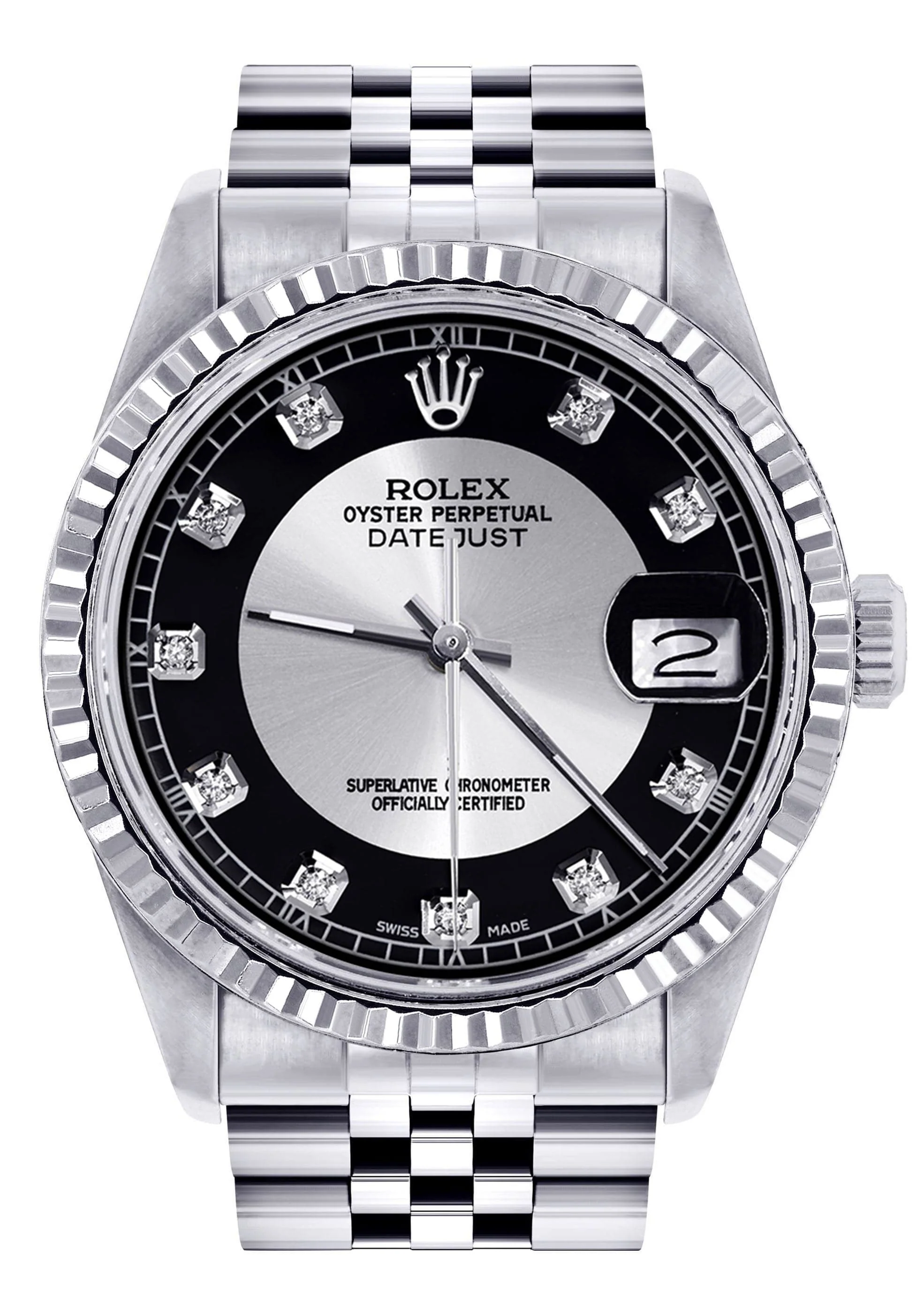 Mens Rolex Datejust Watch 16200 | Fluted Bezel | 36Mm | Tuxedo Dial | Jubilee Band