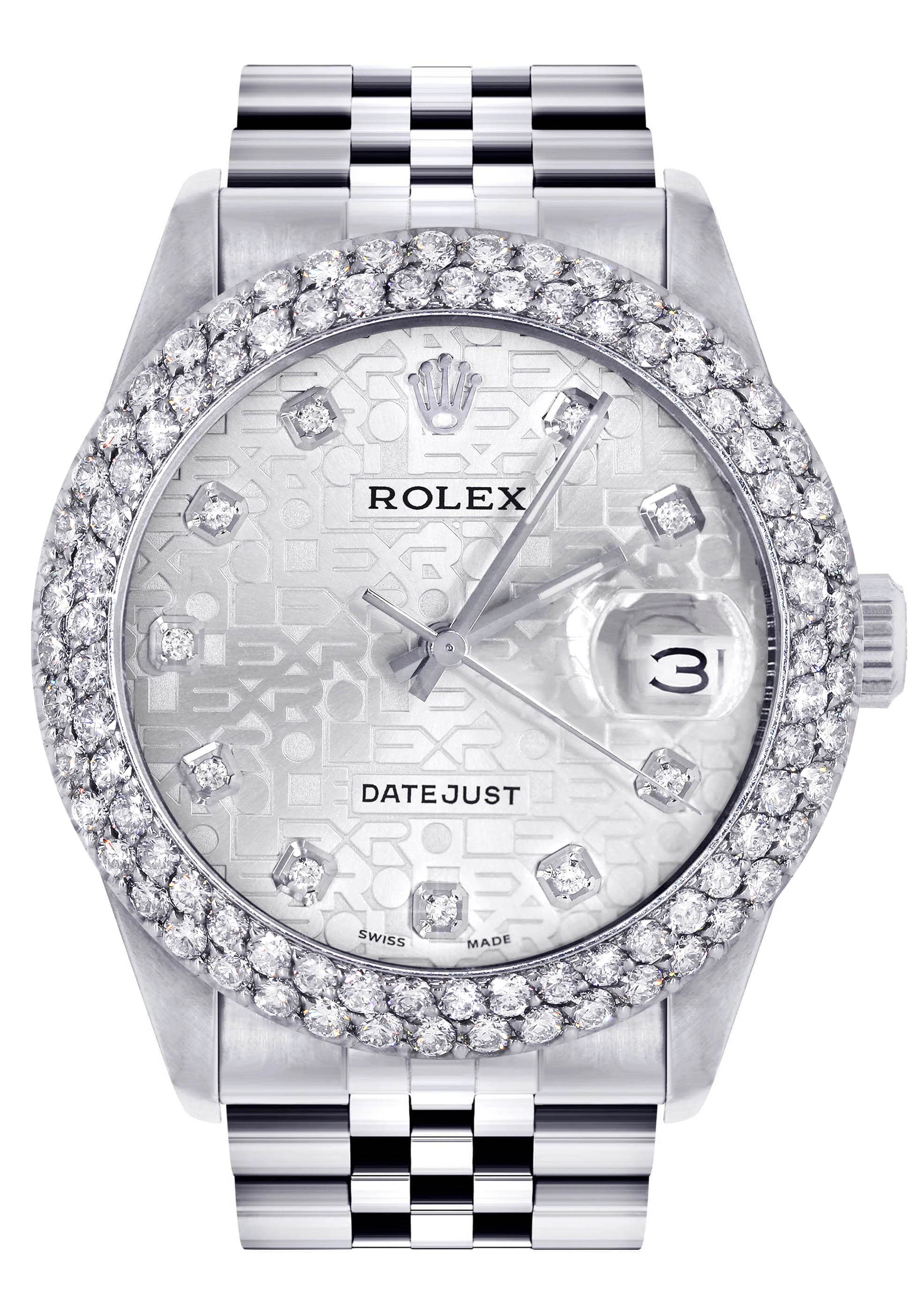 Mens Rolex Datejust Watch 16200 | 36Mm | White Texture Dial | Two Row 4.25 Carat Bezel | Jubilee Band