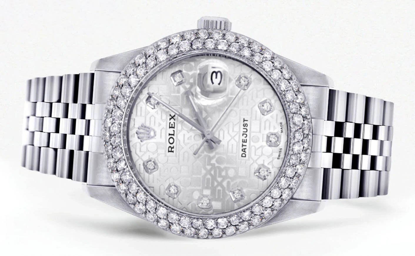 Mens Rolex Datejust Watch 16200 | 36Mm | White Texture Dial | Two Row 4.25 Carat Bezel | Jubilee Band - Image 2