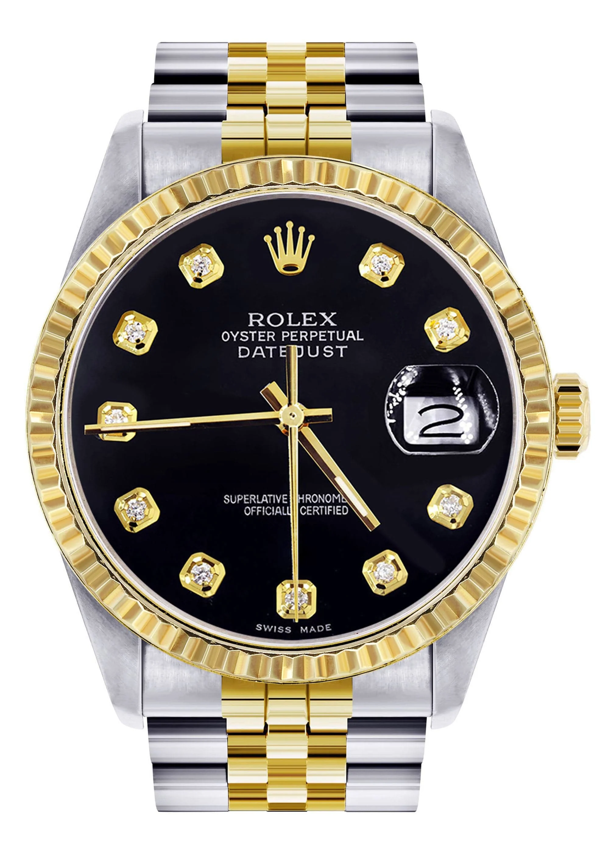 Mens Rolex Datejust Watch 16233 Two Tone | Fluted Bezel | 36Mm | Black Dial | Jubilee Band