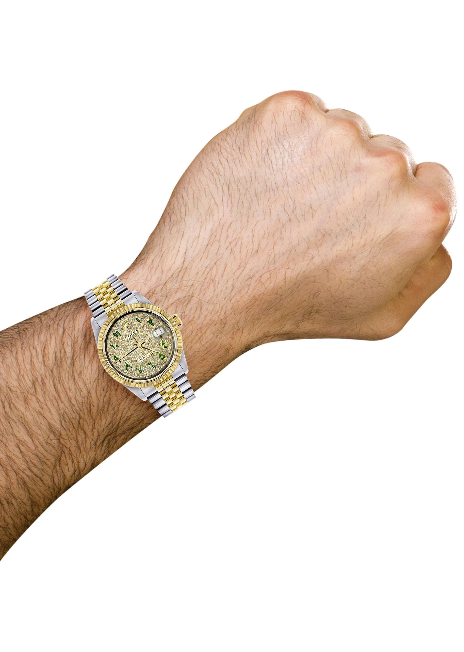 Mens Rolex Datejust Watch 16233 Two Tone | Fluted Bezel | 36Mm | Diamond Green Arabic Numeral | Jubilee Band - Image 3