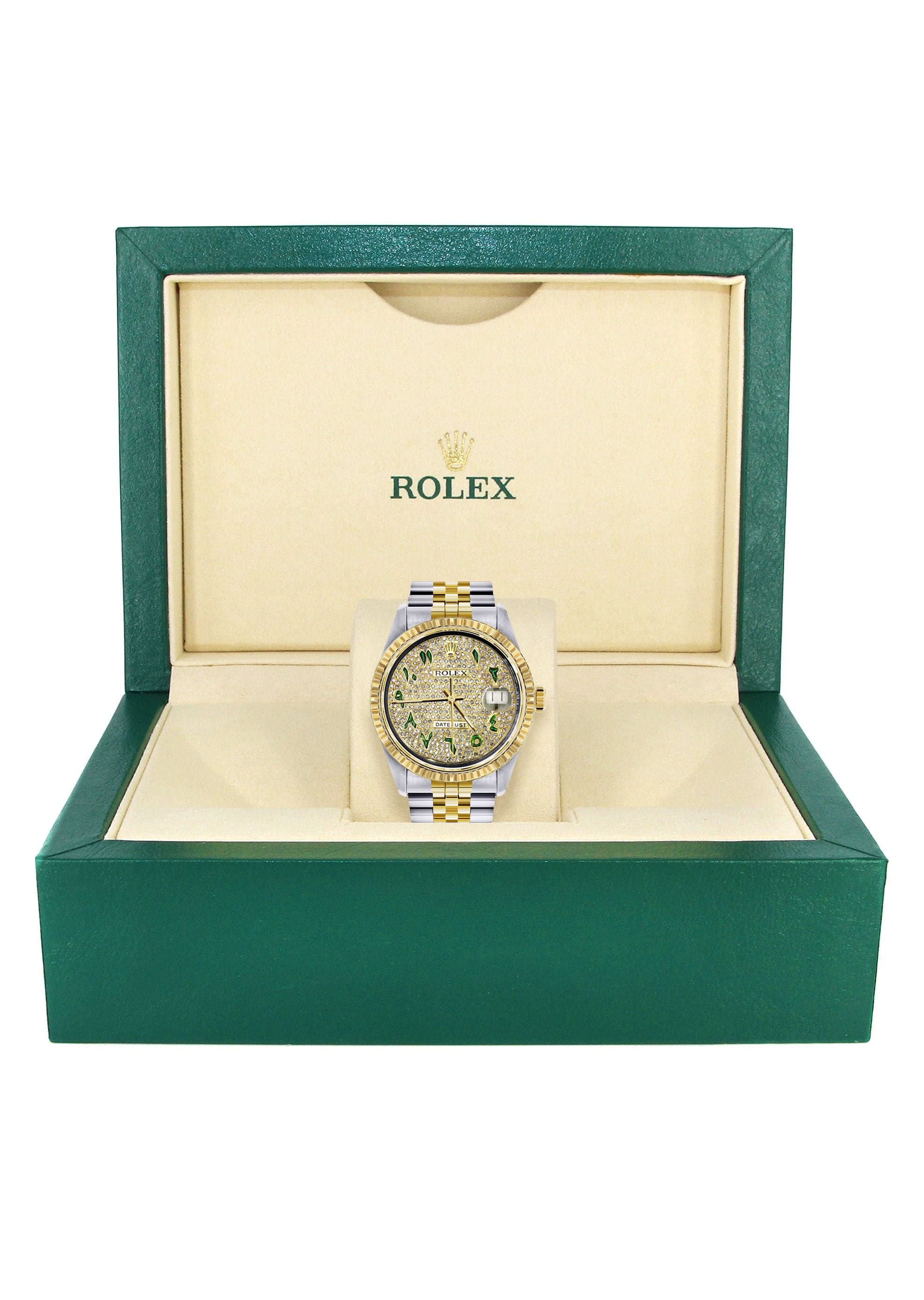Mens Rolex Datejust Watch 16233 Two Tone | Fluted Bezel | 36Mm | Diamond Green Arabic Numeral | Jubilee Band - Image 4