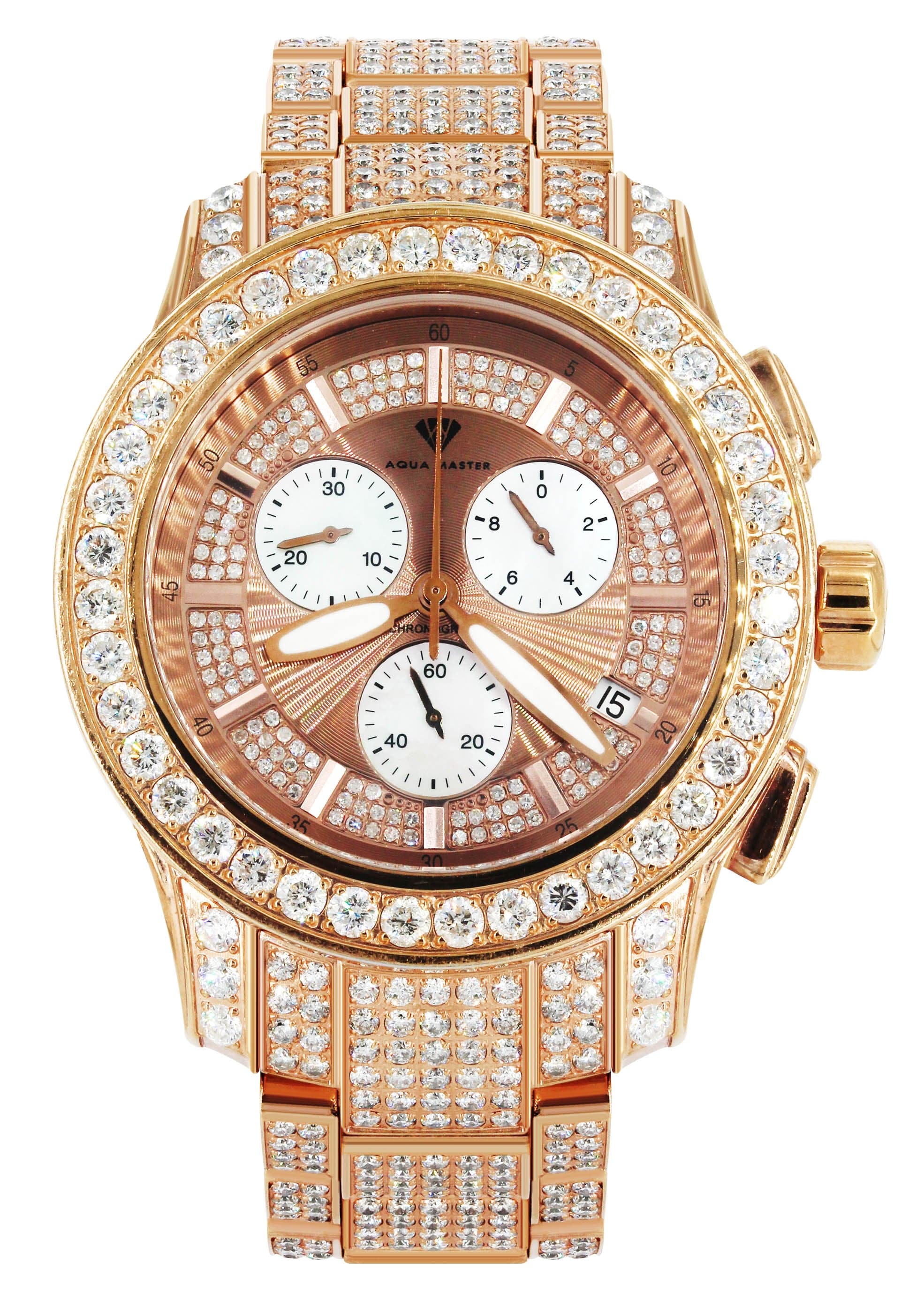 Mens Rose Gold Tone Diamond Watch | Appx. 16 Carats