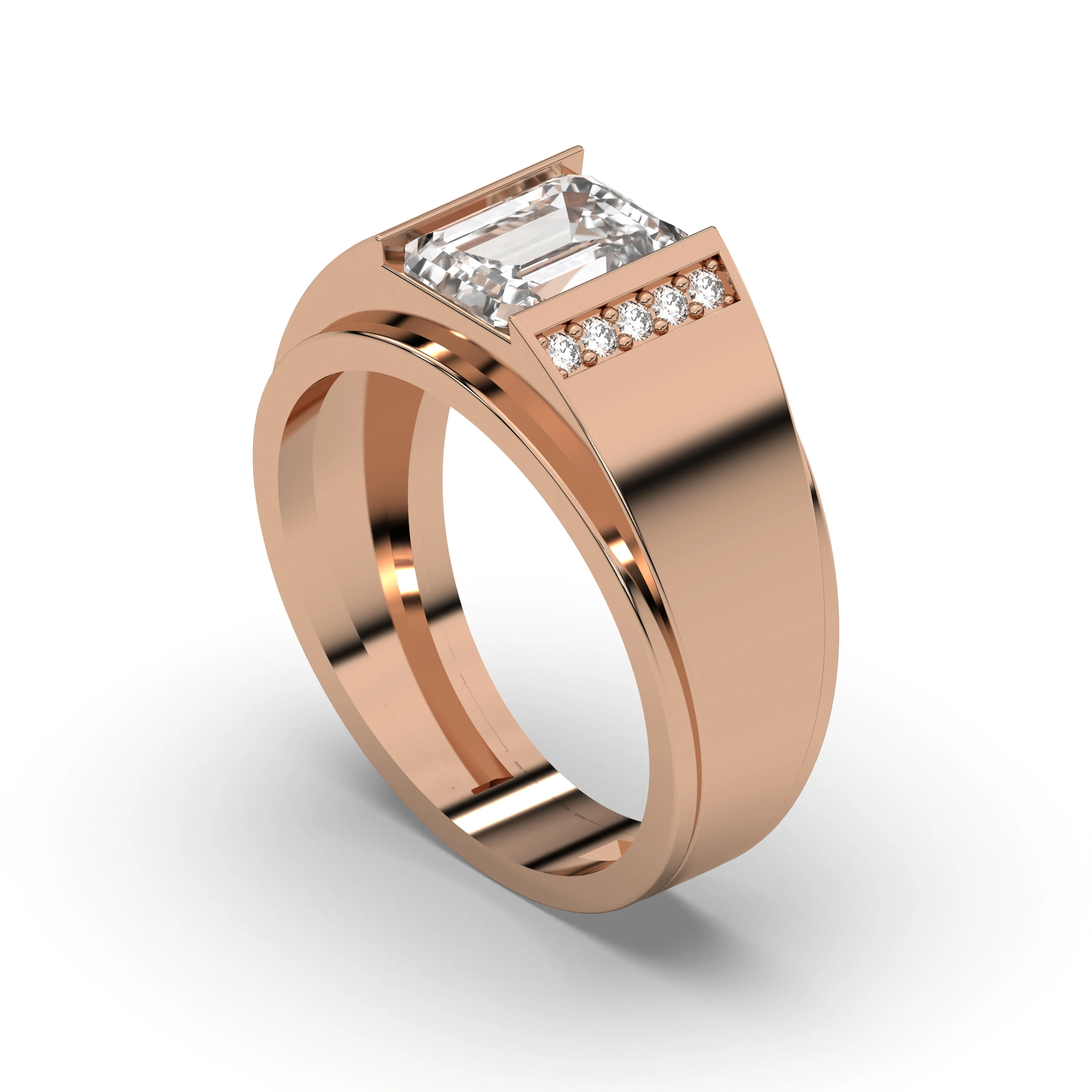 Men's Jewelry - Men's VVS Lab Diamond Emerald Cut Engagement Ring | Rose Gold - Image 3