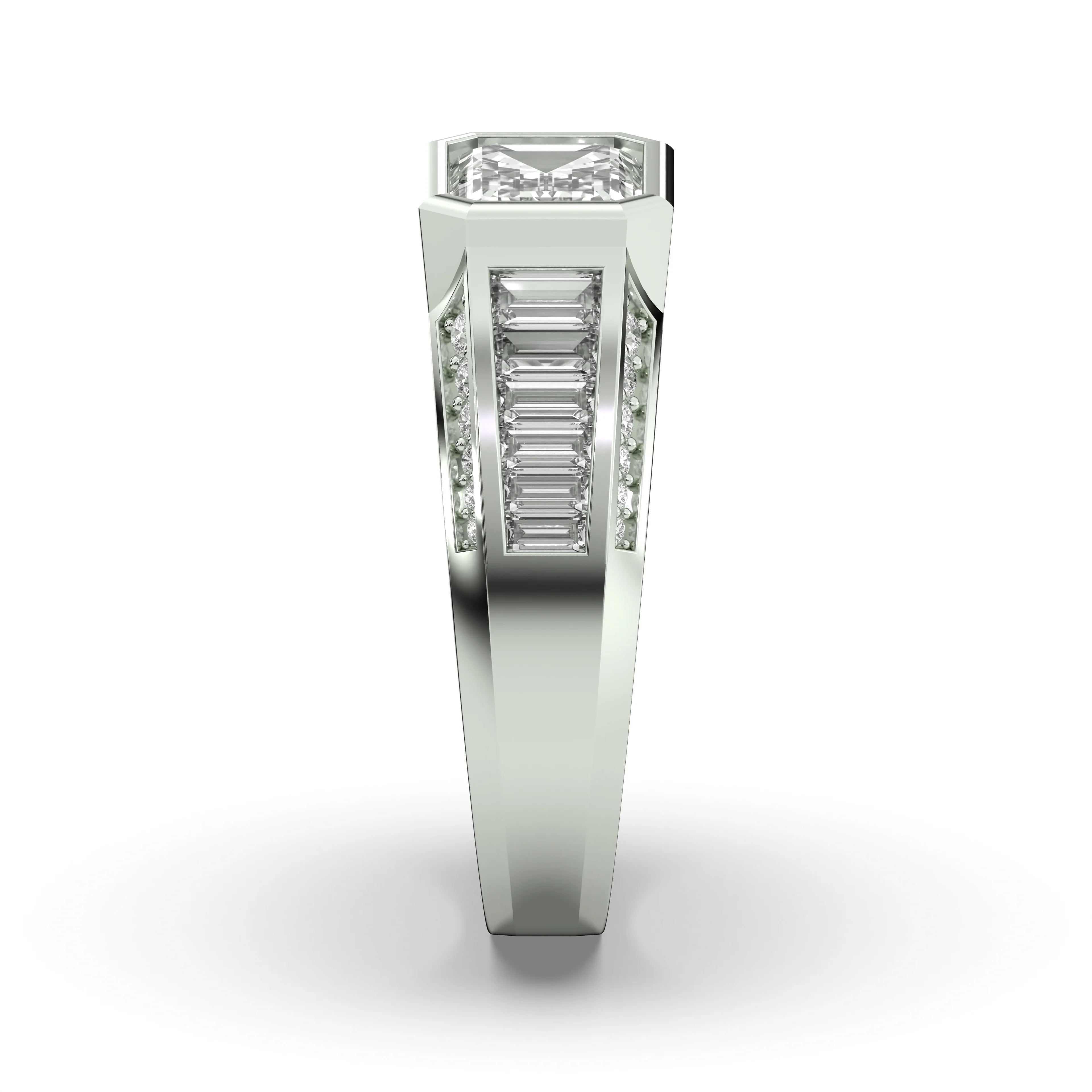 Men's Jewelry - Men's VVS Lab Diamond Emerald Cut Engagement Ring | White Gold - Image 3
