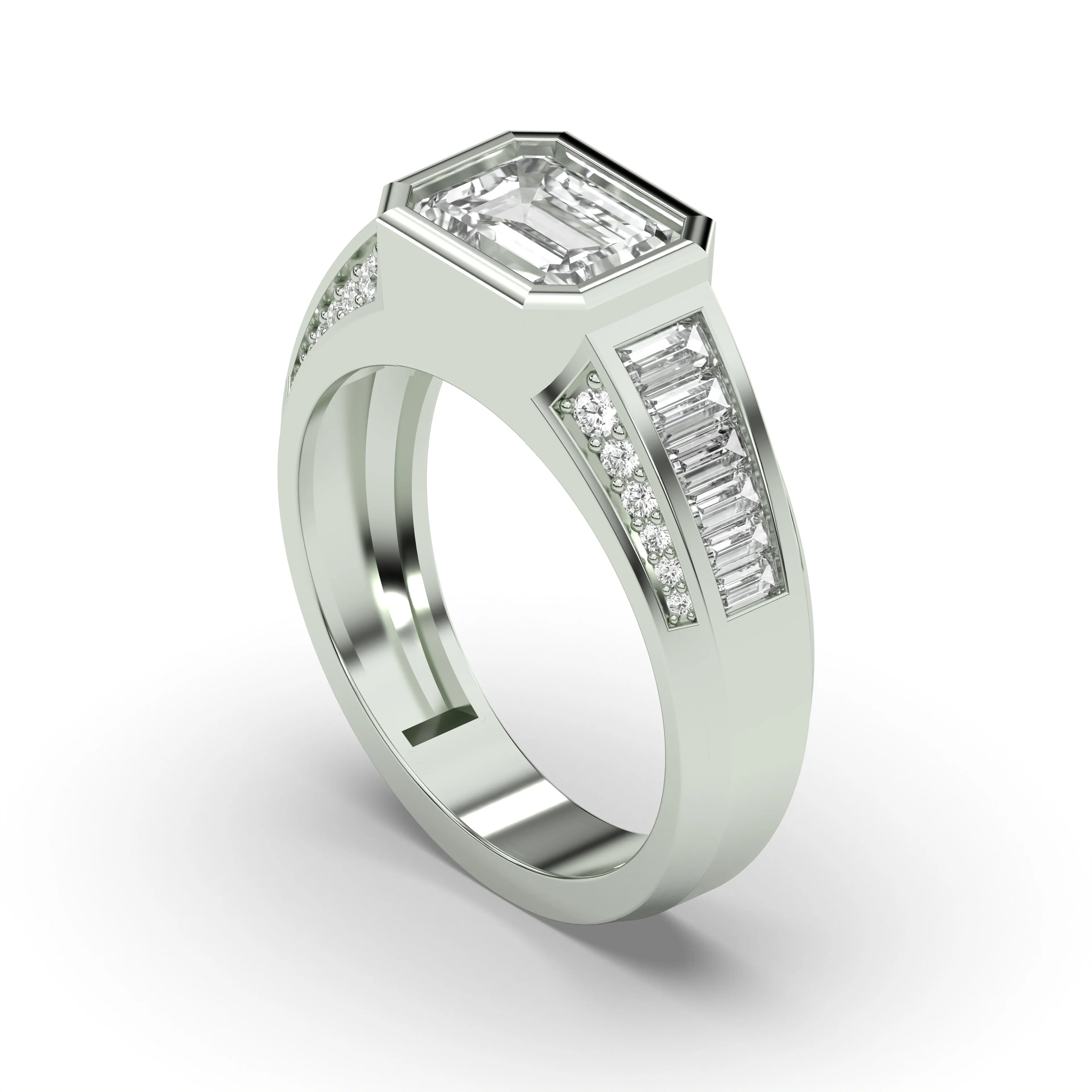 Men's Jewelry - Men's VVS Lab Diamond Emerald Cut Engagement Ring | White Gold - Image 4