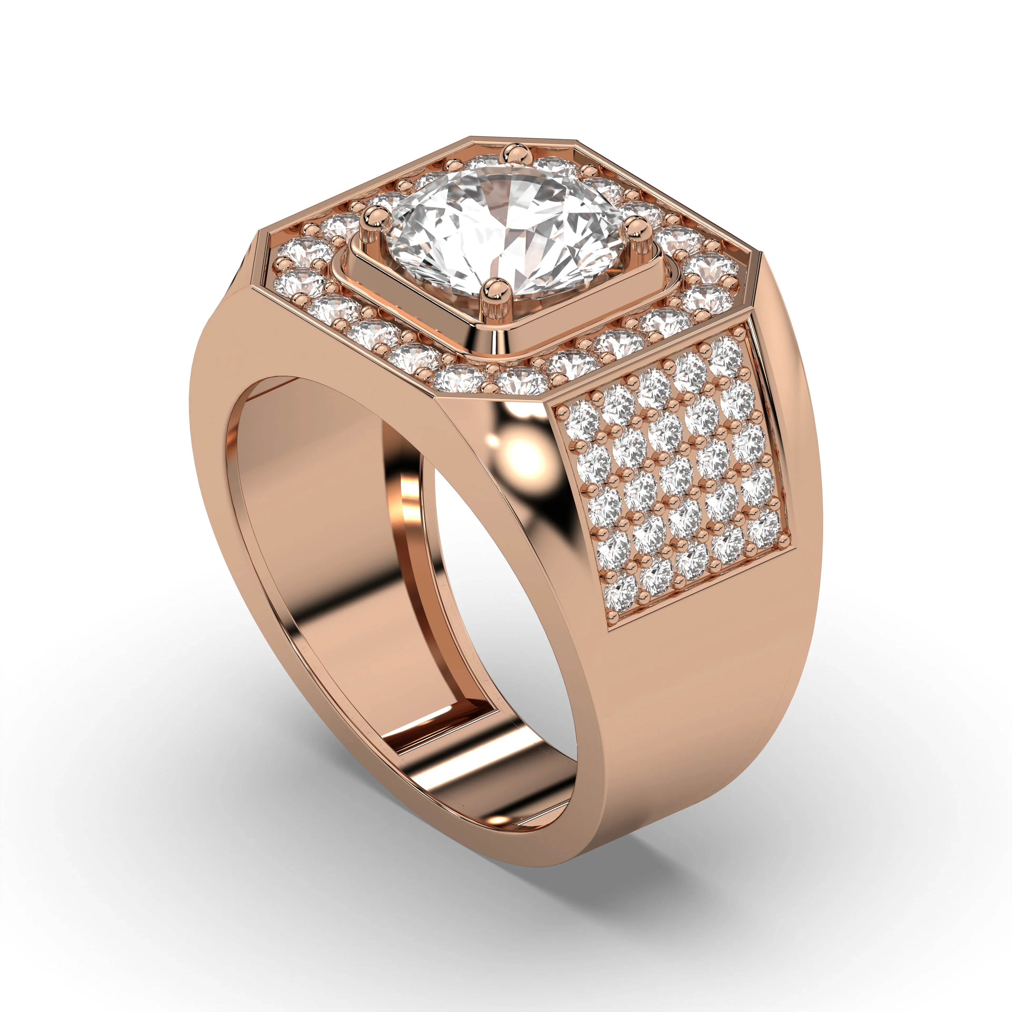 Men's Jewelry - Men's VVS Lab Diamond Ring | Round Brilliant Cut Halo| Rose Gold - Image 4
