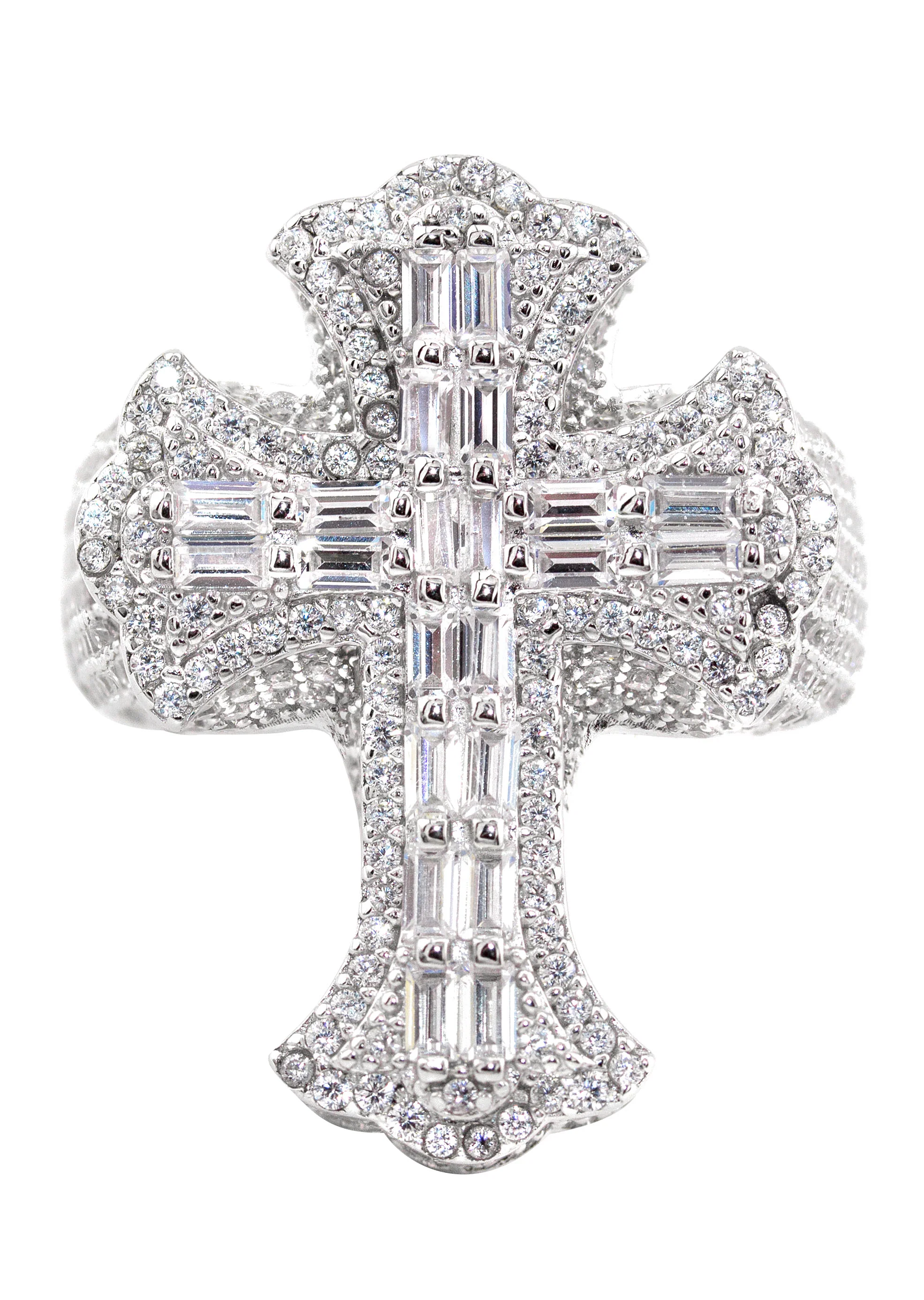 Mens Silver Baguette Cross Ring | Appx 10.8 Grams