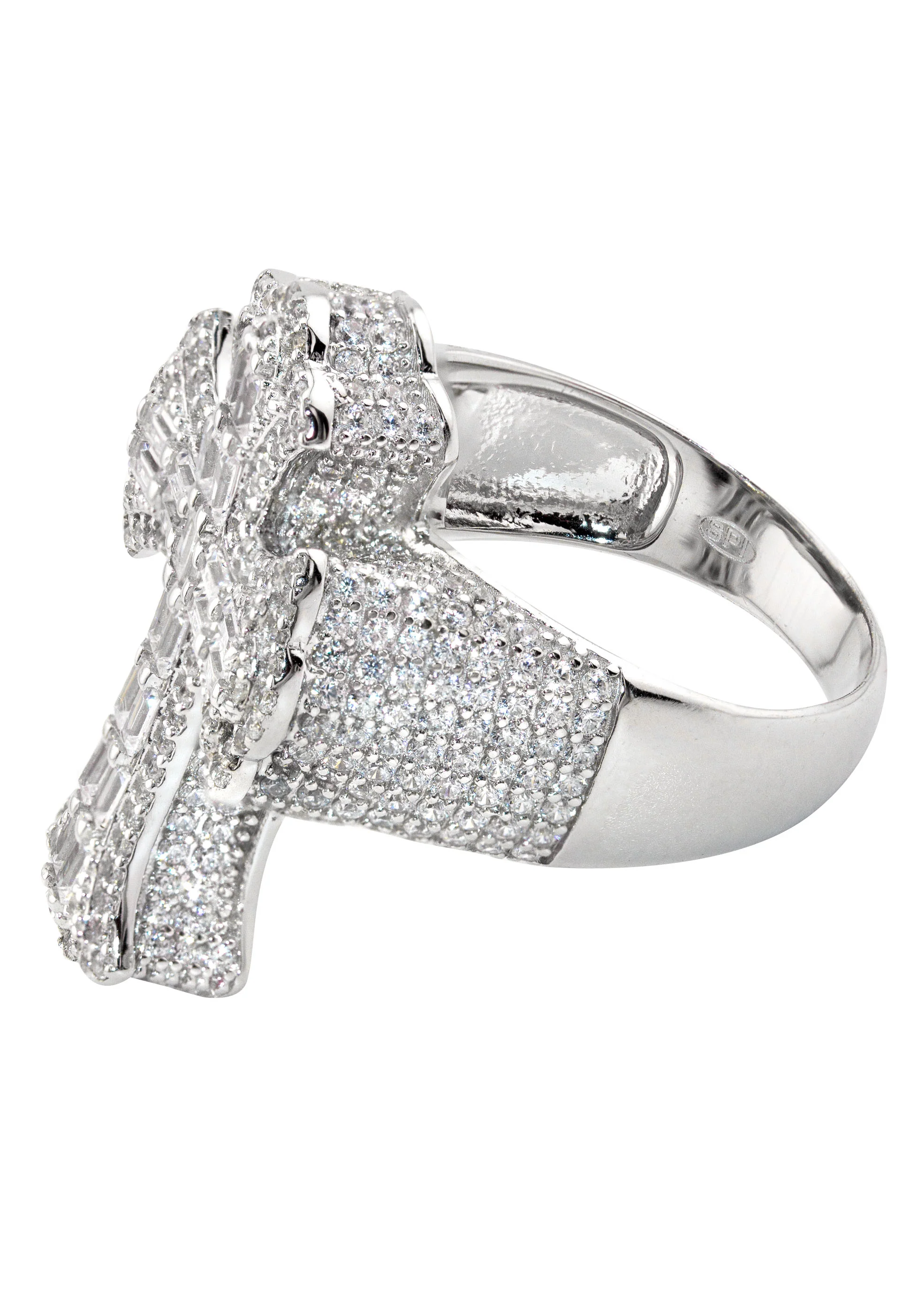 Mens Silver Baguette Cross Ring | Appx 10.8 Grams - Image 2