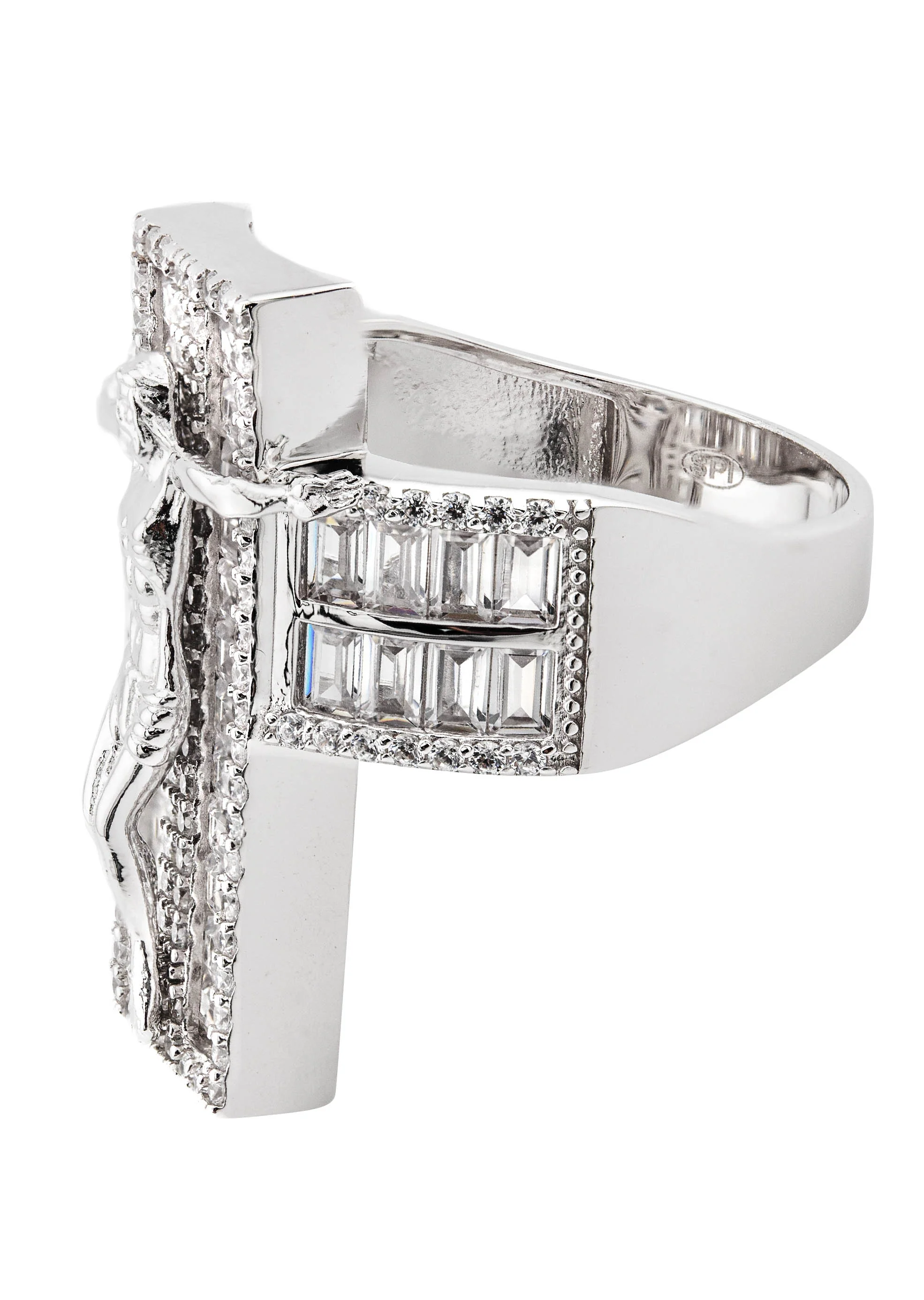 Mens Silver Baguette Cross Ring | Appx 10 Grams - Image 2
