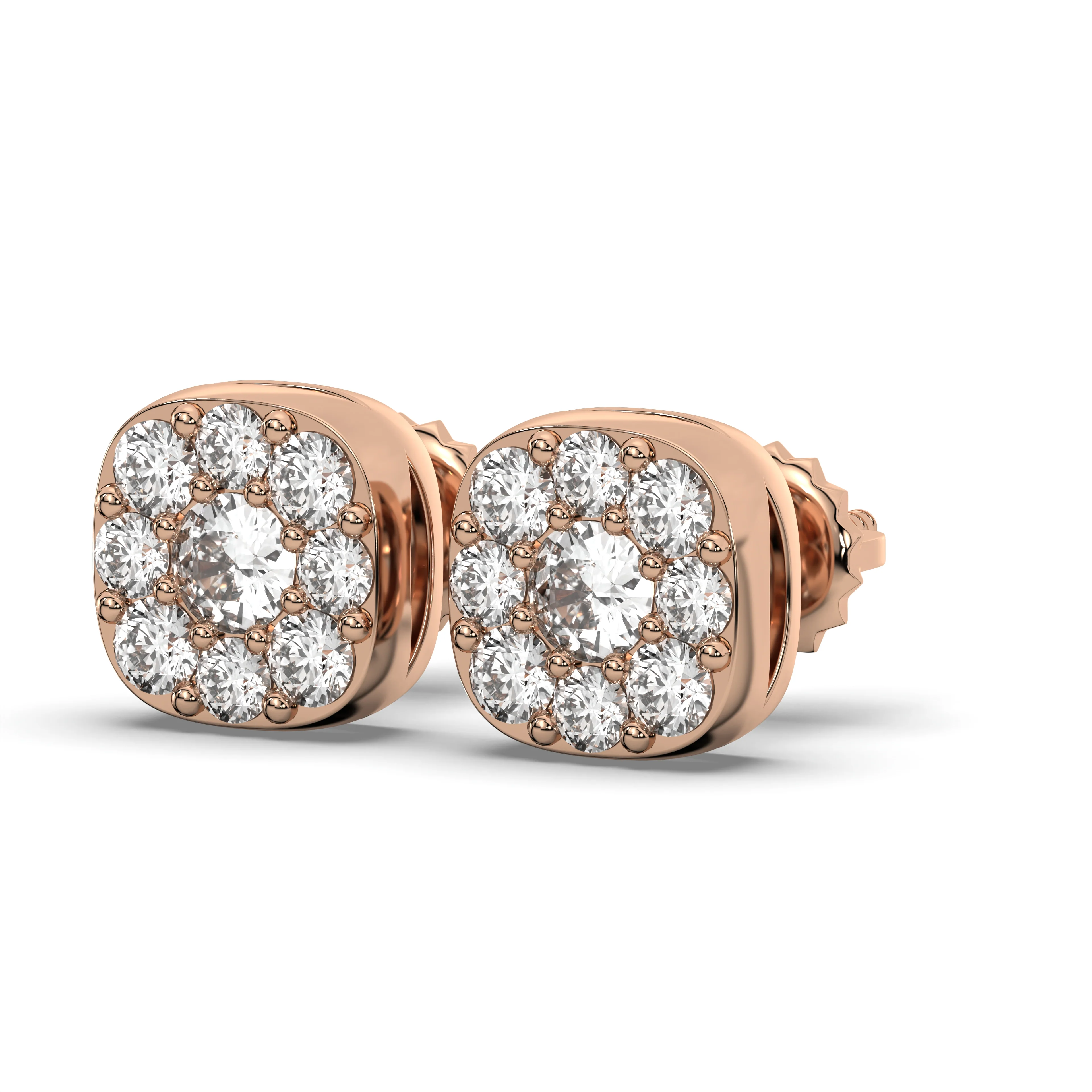Men's Jewelry - VVS Lab Diamond Cluster Stud Earrings For Men | 14K Rose Gold - Image 3
