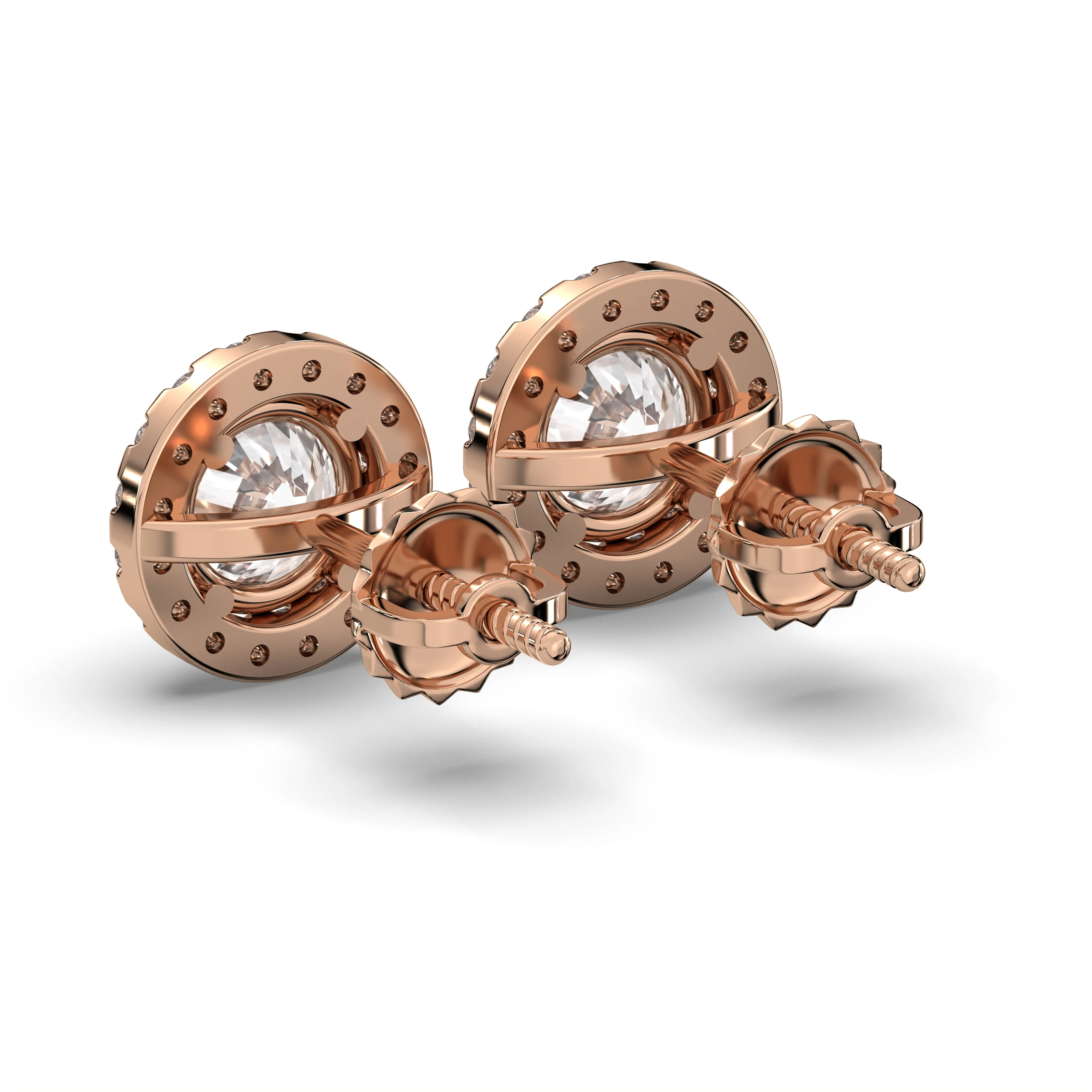 Men's Jewelry - VVS Lab Diamond Halo Stud Earrings For Men | 14K Rose Gold - Image 4