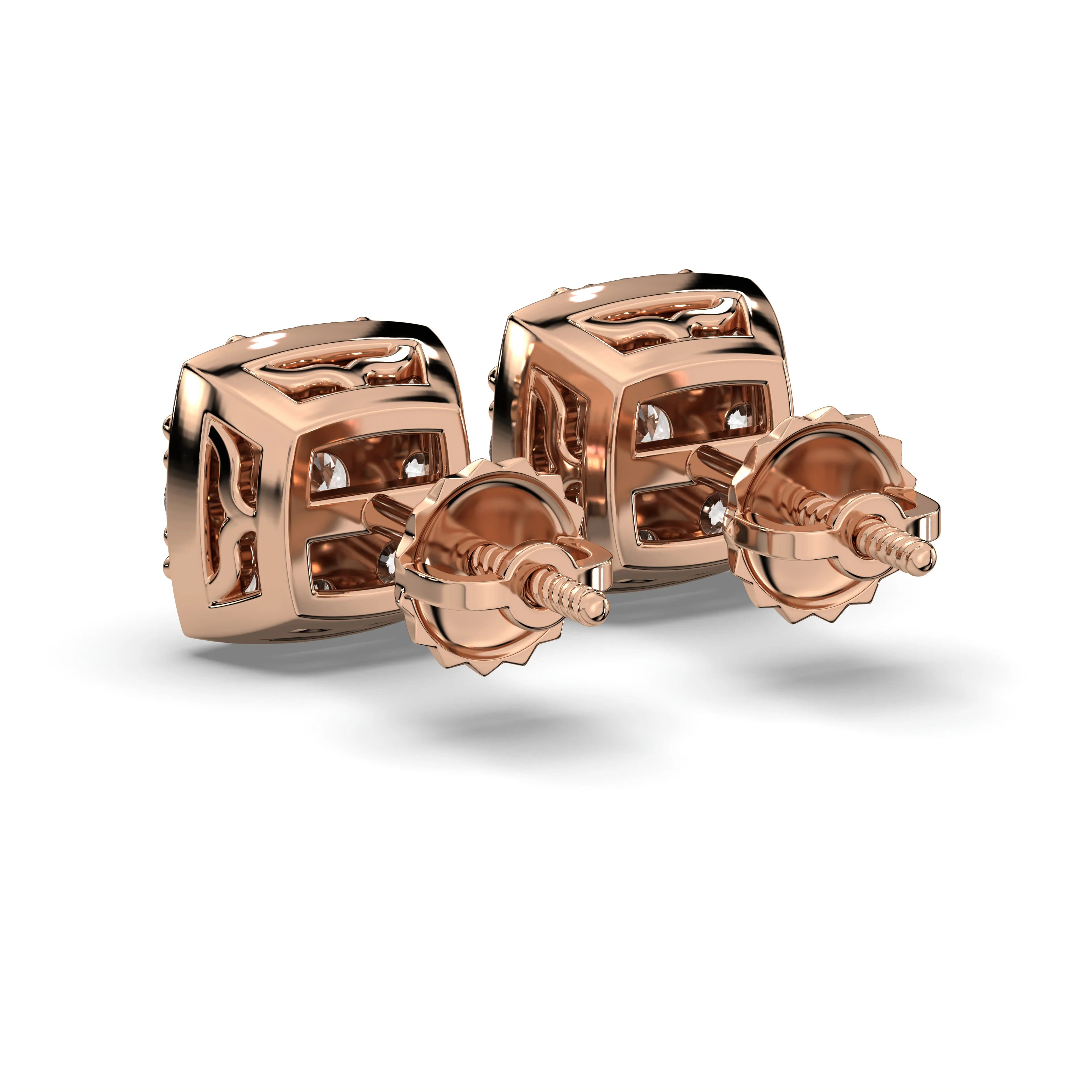 Men's Jewelry - VVS Lab Diamond Cluster Stud Earrings For Men | 14K Rose Gold - Image 4