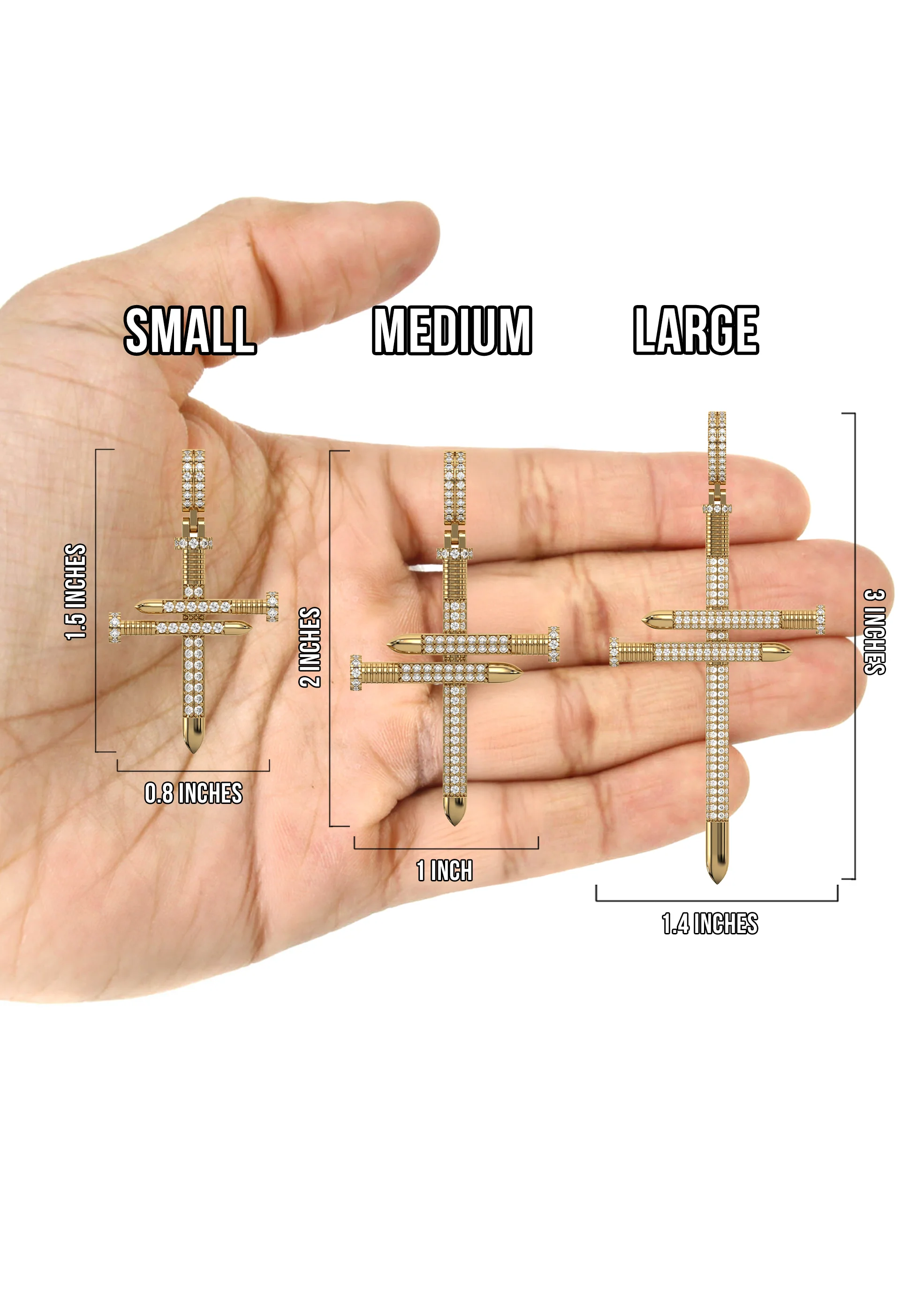 Men's VVS Lab Diamond Customizable Yellow Nail Gold Cross Necklace Pendant - Image 5