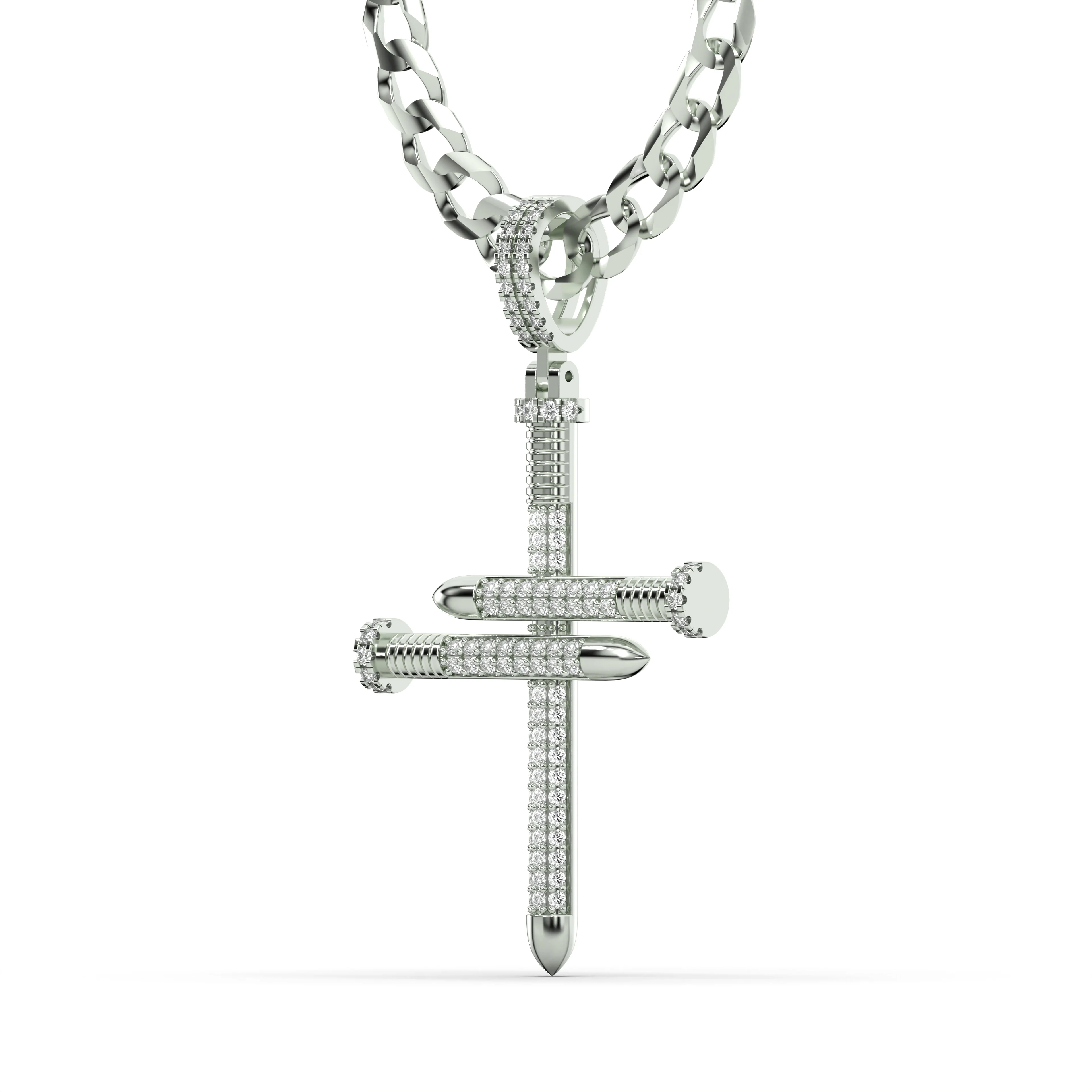Men's VVS Lab Diamond Customizable White Nail Gold Cross Necklace Pendant - Image 2