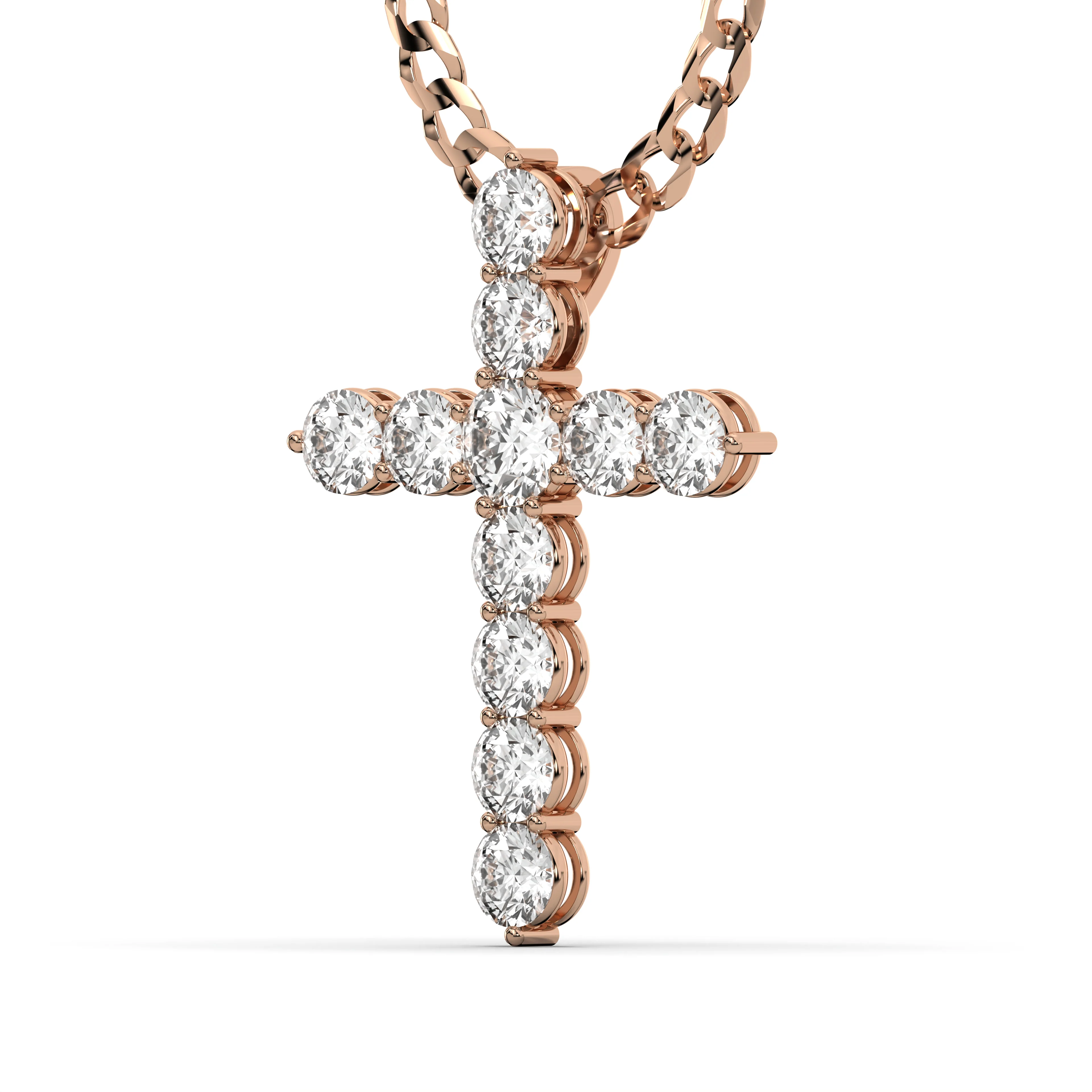 Men's VVS Lab Single Row Diamond Customizable Rose Gold Cross Necklace Pendant - Image 2