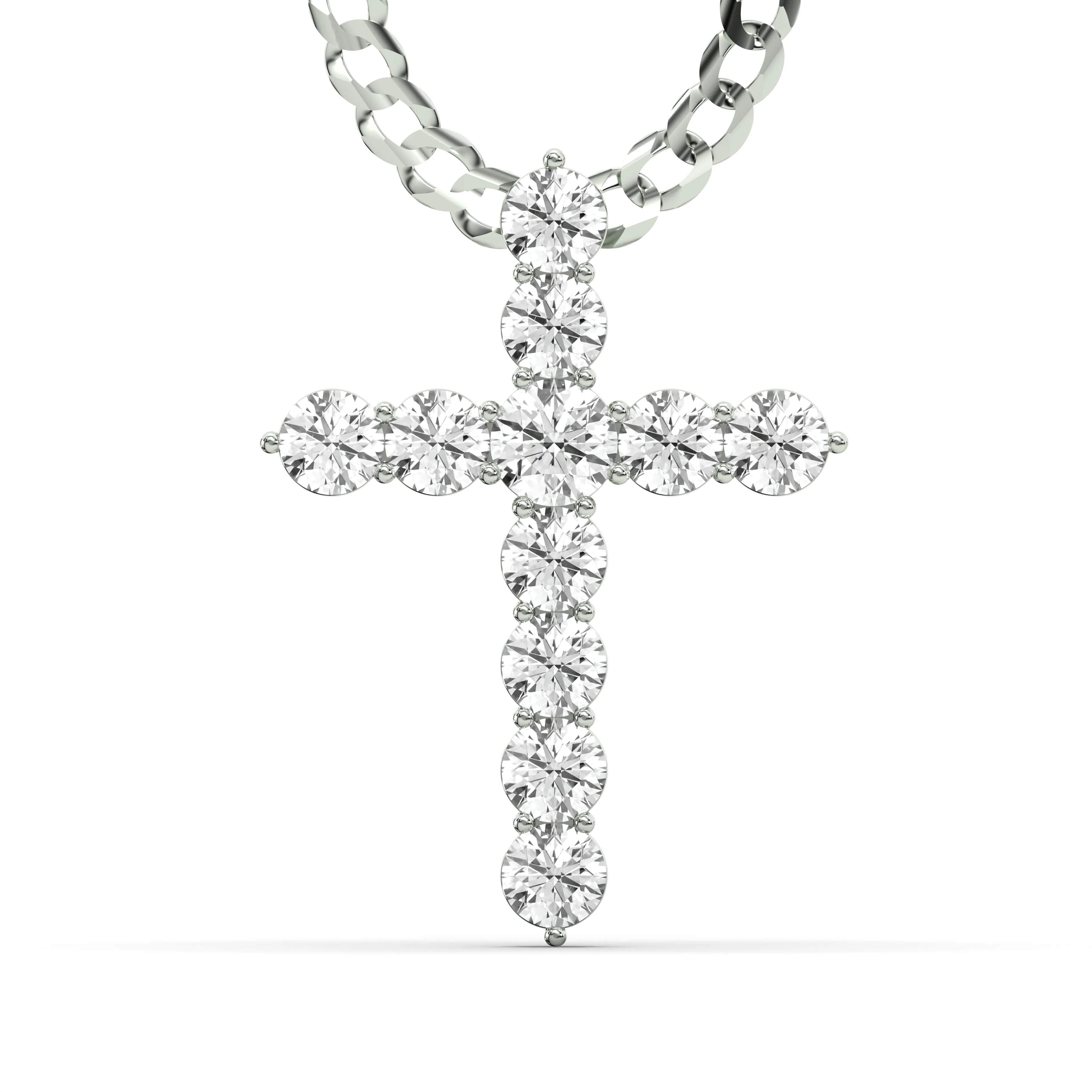 Men's VVS Lab Single Row Diamond Customizable White Gold Cross Necklace Pendant