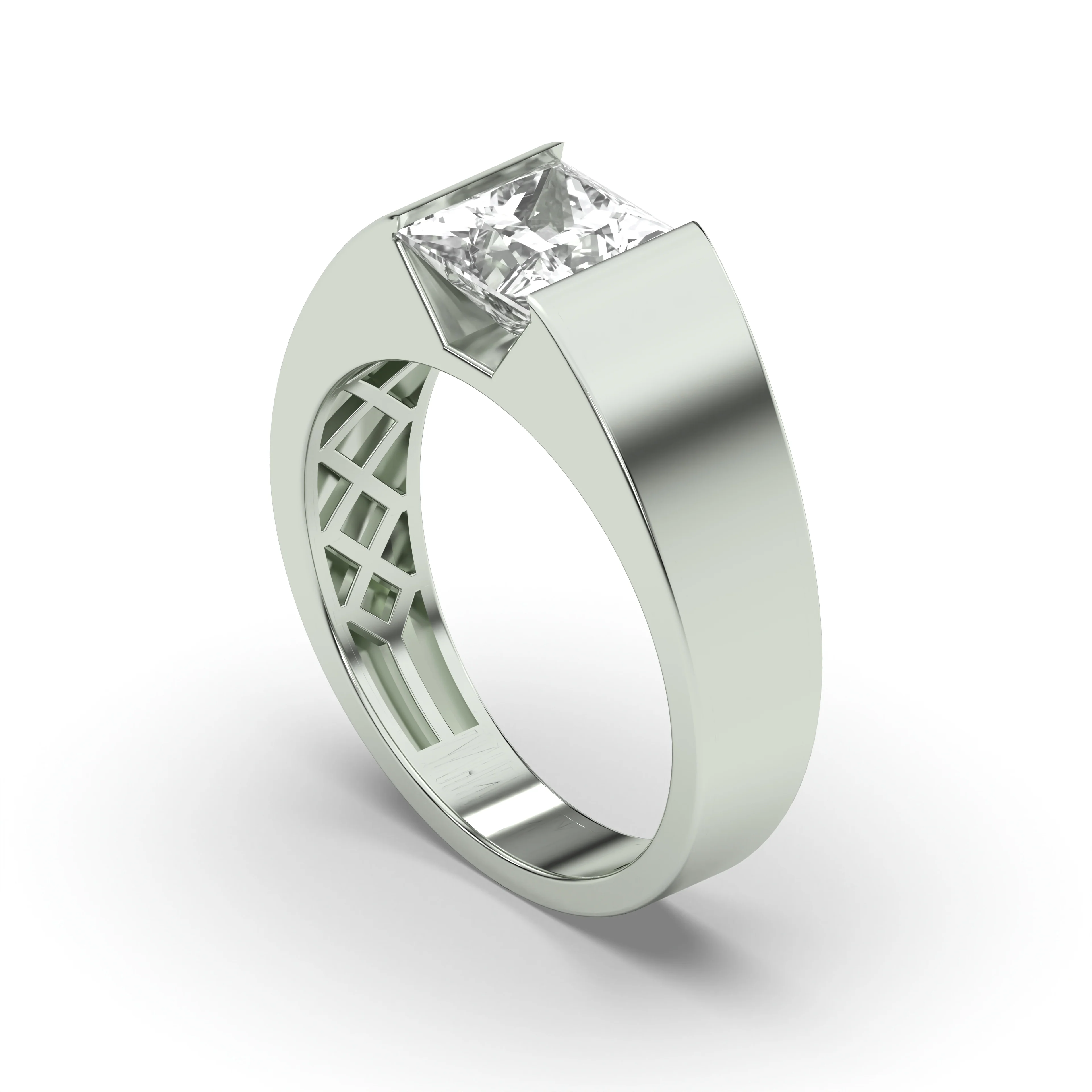 Men's Jewelry - Men's VVS Lab Diamond Princess Cut Solitaire Engagement Ring | White Gold - Image 4