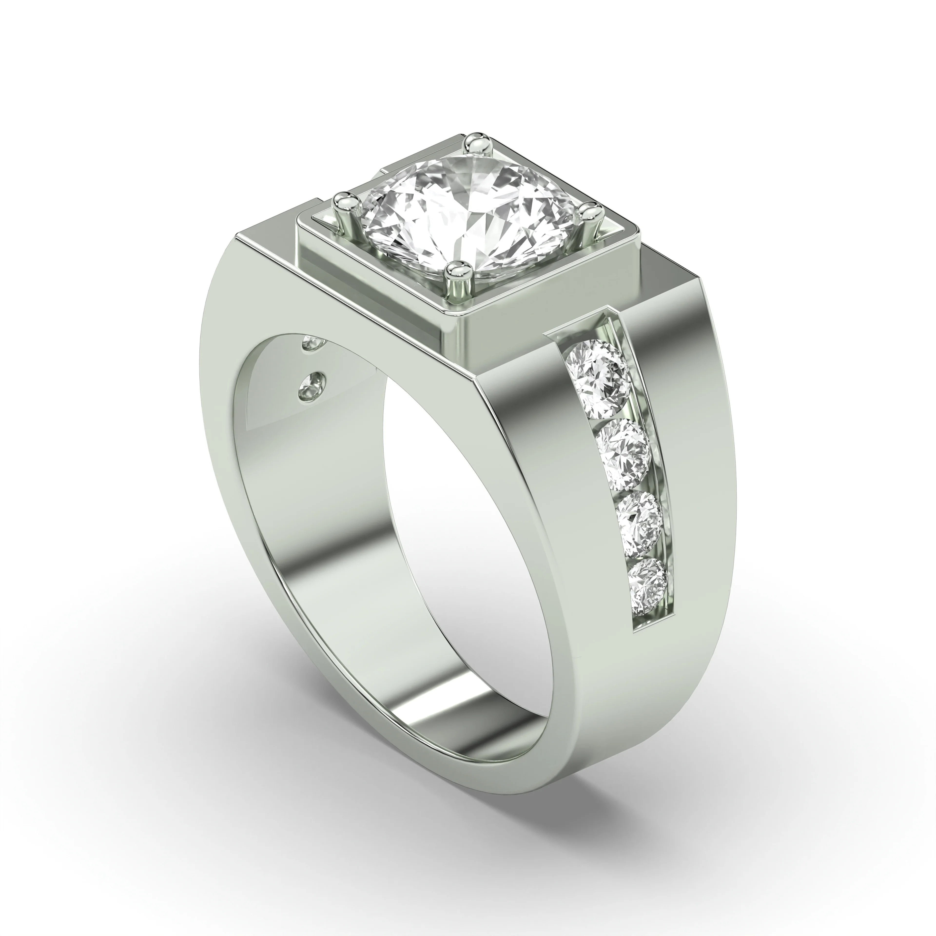 Men's Jewelry - Men's VVS Lab Diamond Round Engagement Ring | White Gold - Image 4