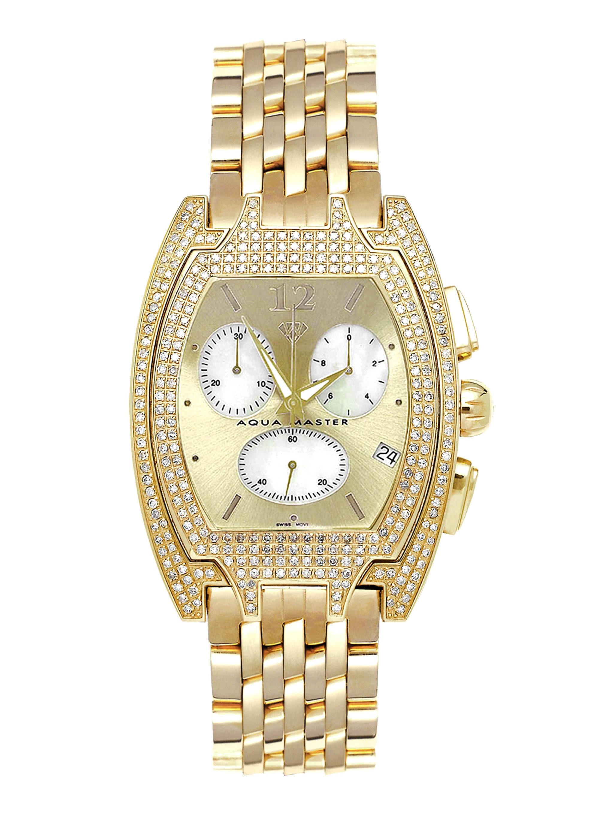 Mens Yellow Gold Tone Diamond Watch | Appx. 3.5 Carats