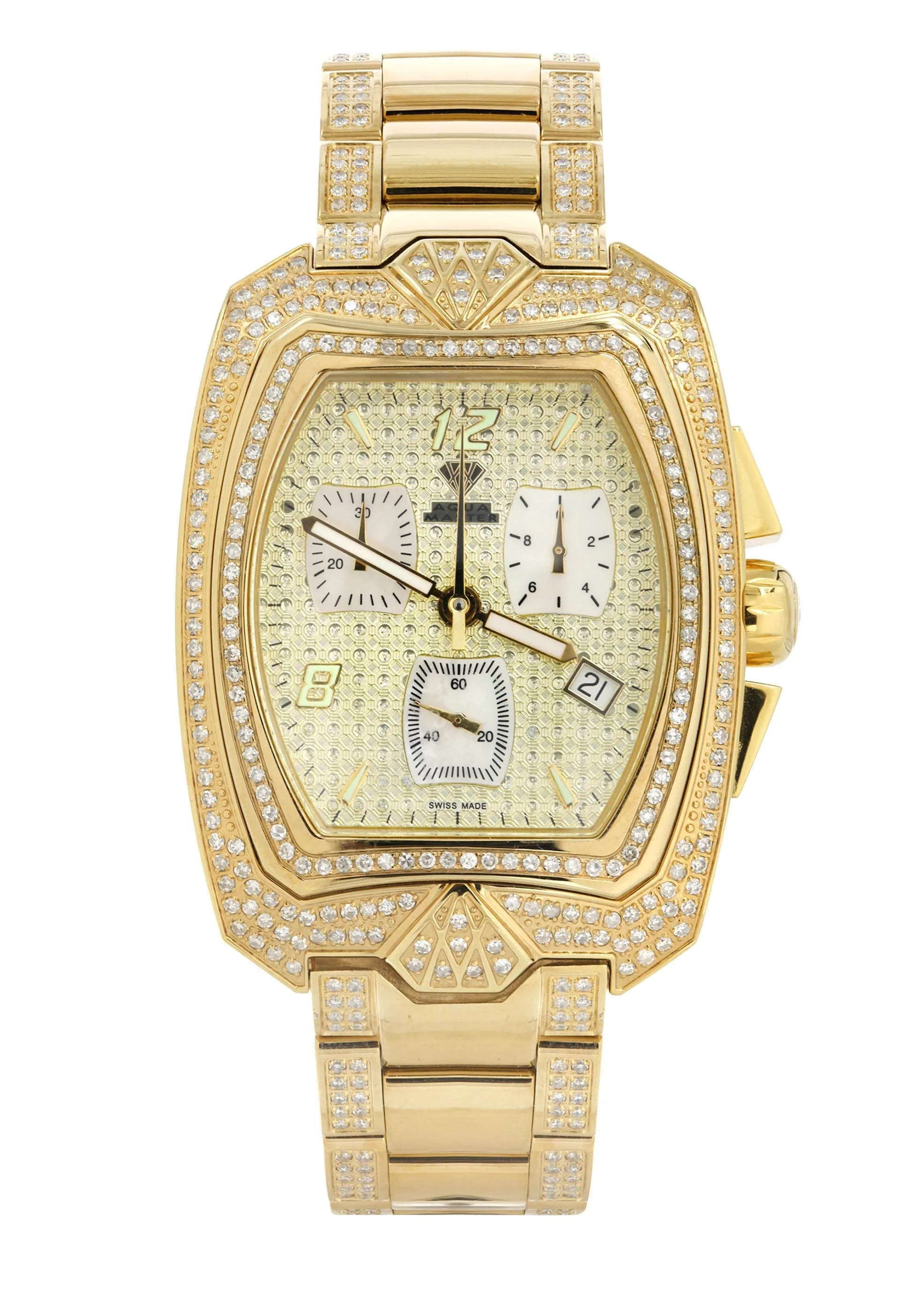 Mens Yellow Gold Tone Diamond Watch | Appx. 3.8 Carats