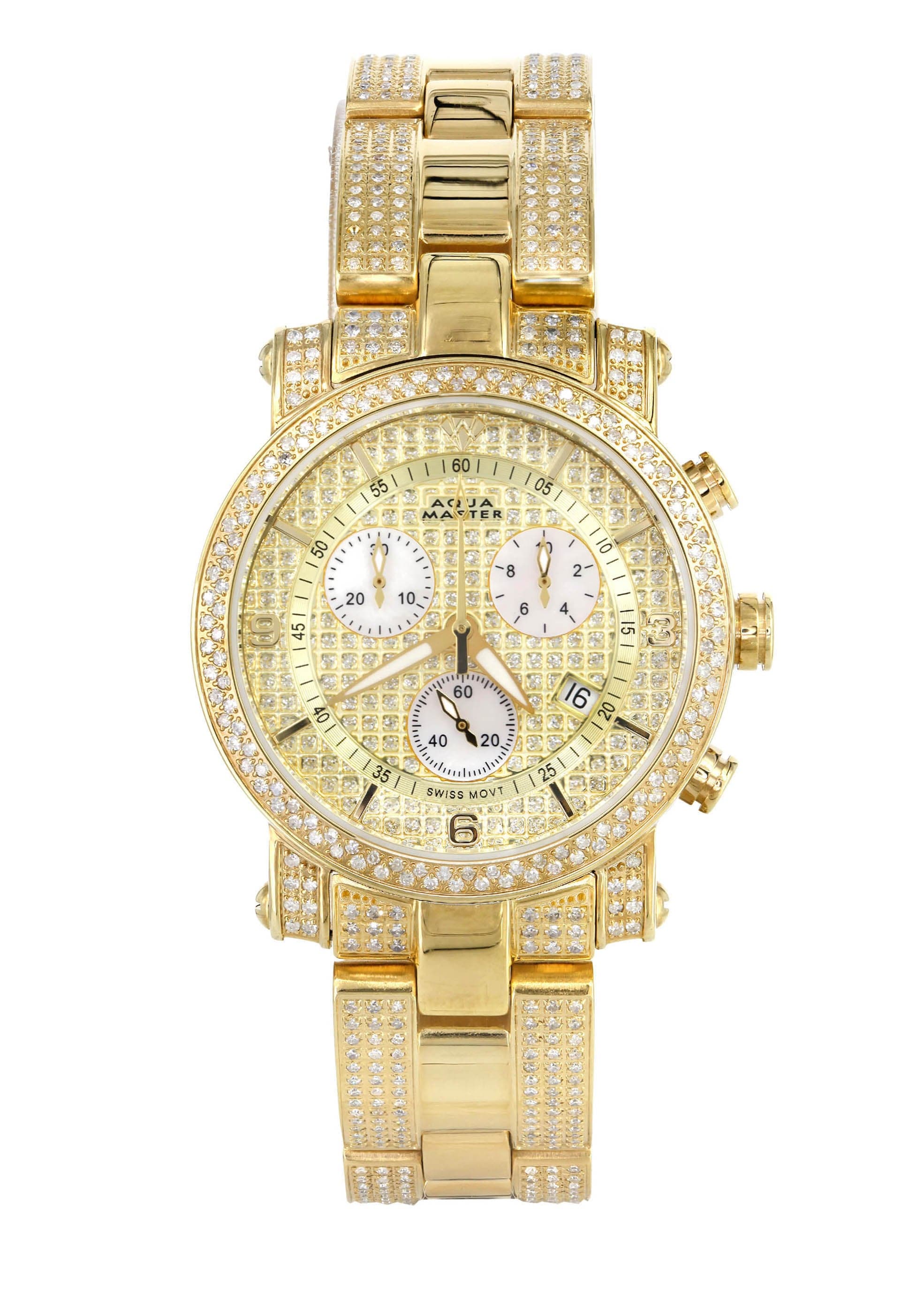 Mens Yellow Gold Tone Diamond Watch | Appx. 4.15 Carats