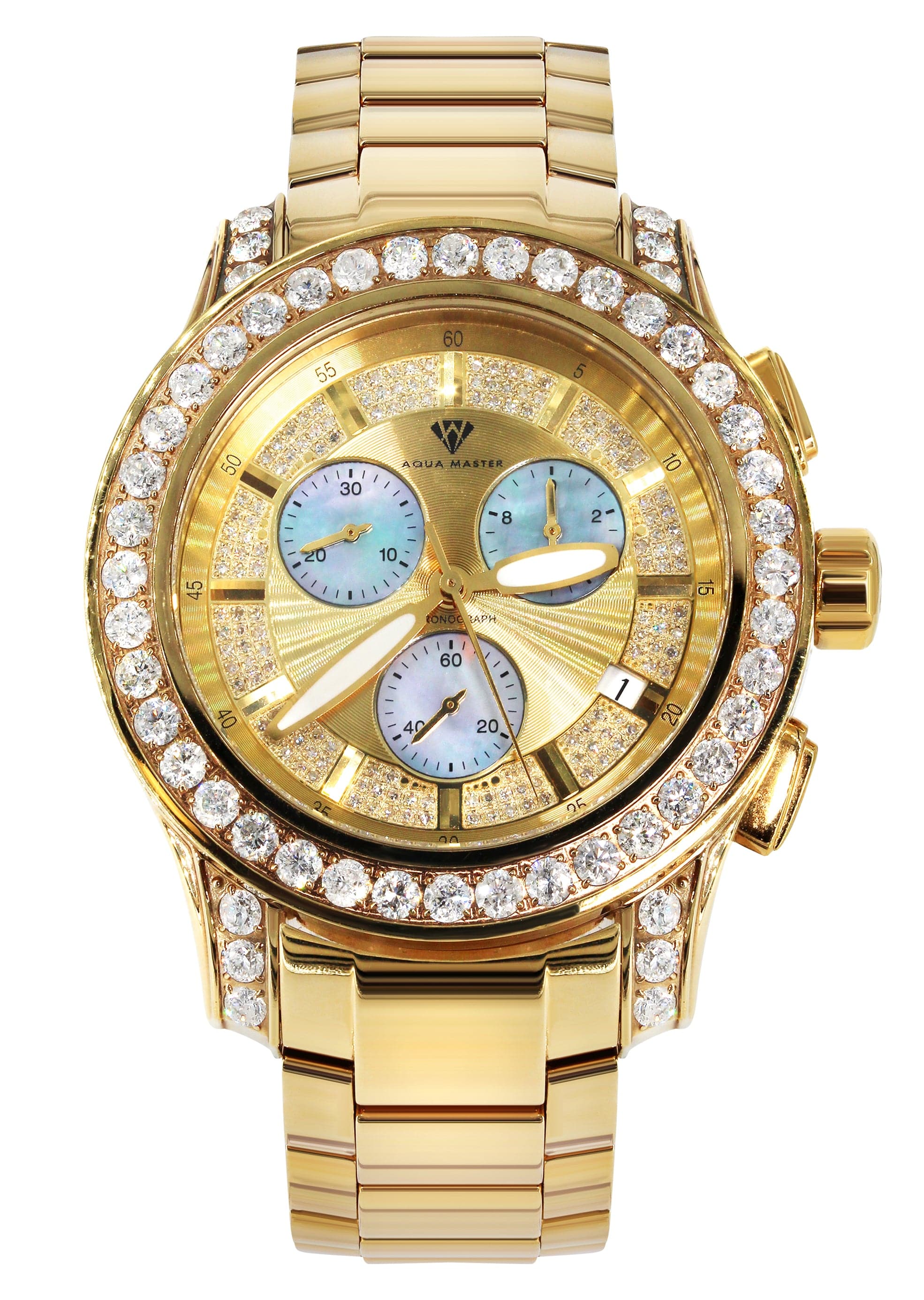 Mens Yellow Gold Tone Diamond Watch | Appx. 8 Carats