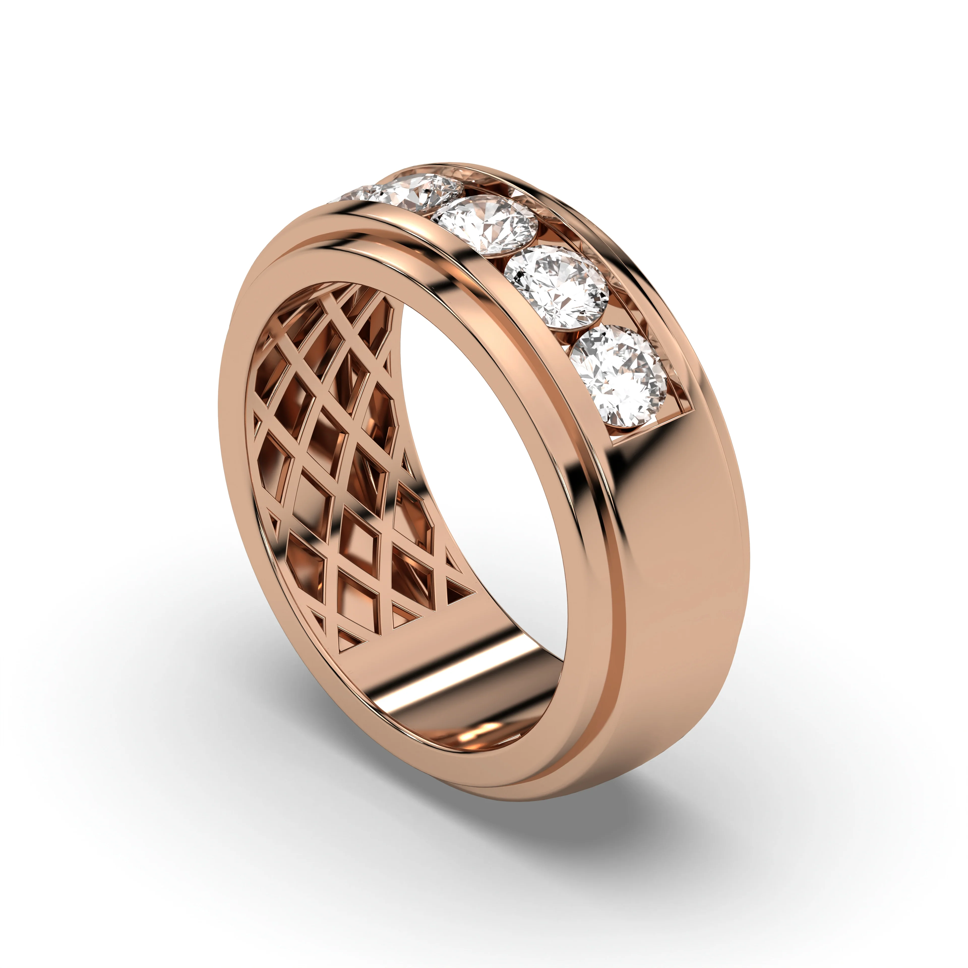 Men's Jewelry - Men's VVS Lab Diamond 5 Stone Wedding Band |  Rose Gold - Image 4