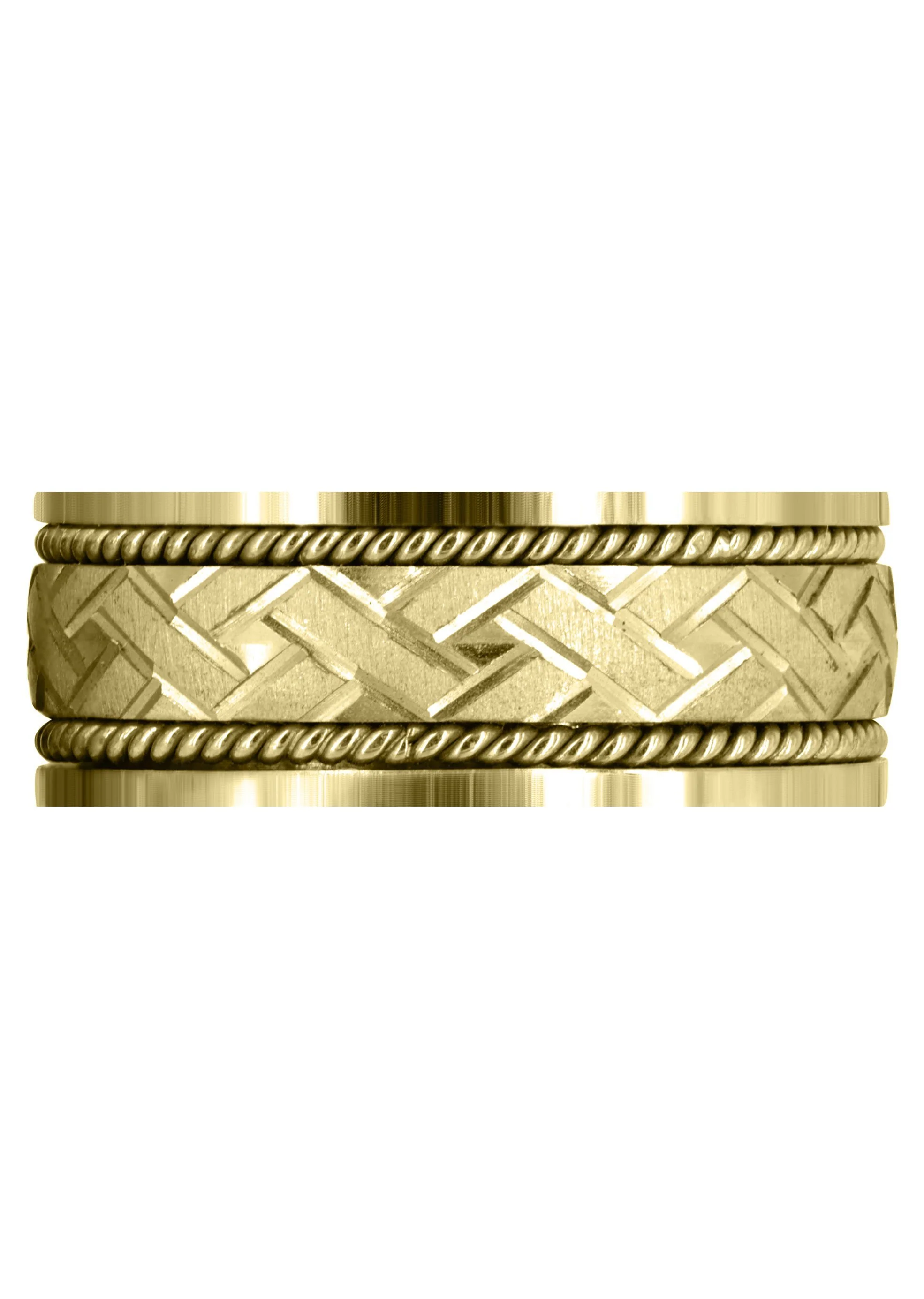 Yellow Gold Modern Mens Wedding Band | Cross Satin Finish (Corbin) - Image 2