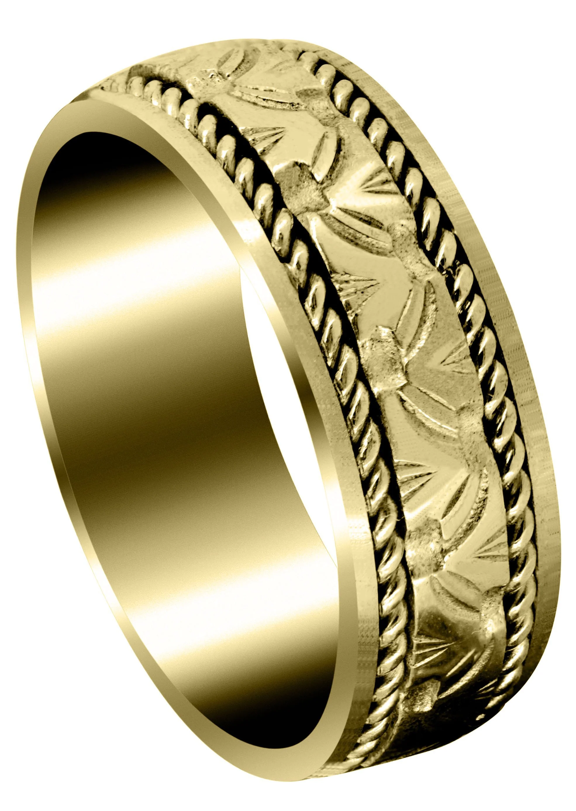 Yellow Gold Modern Mens Wedding Band | Sand Blast / High Polish Finish (Rowan)