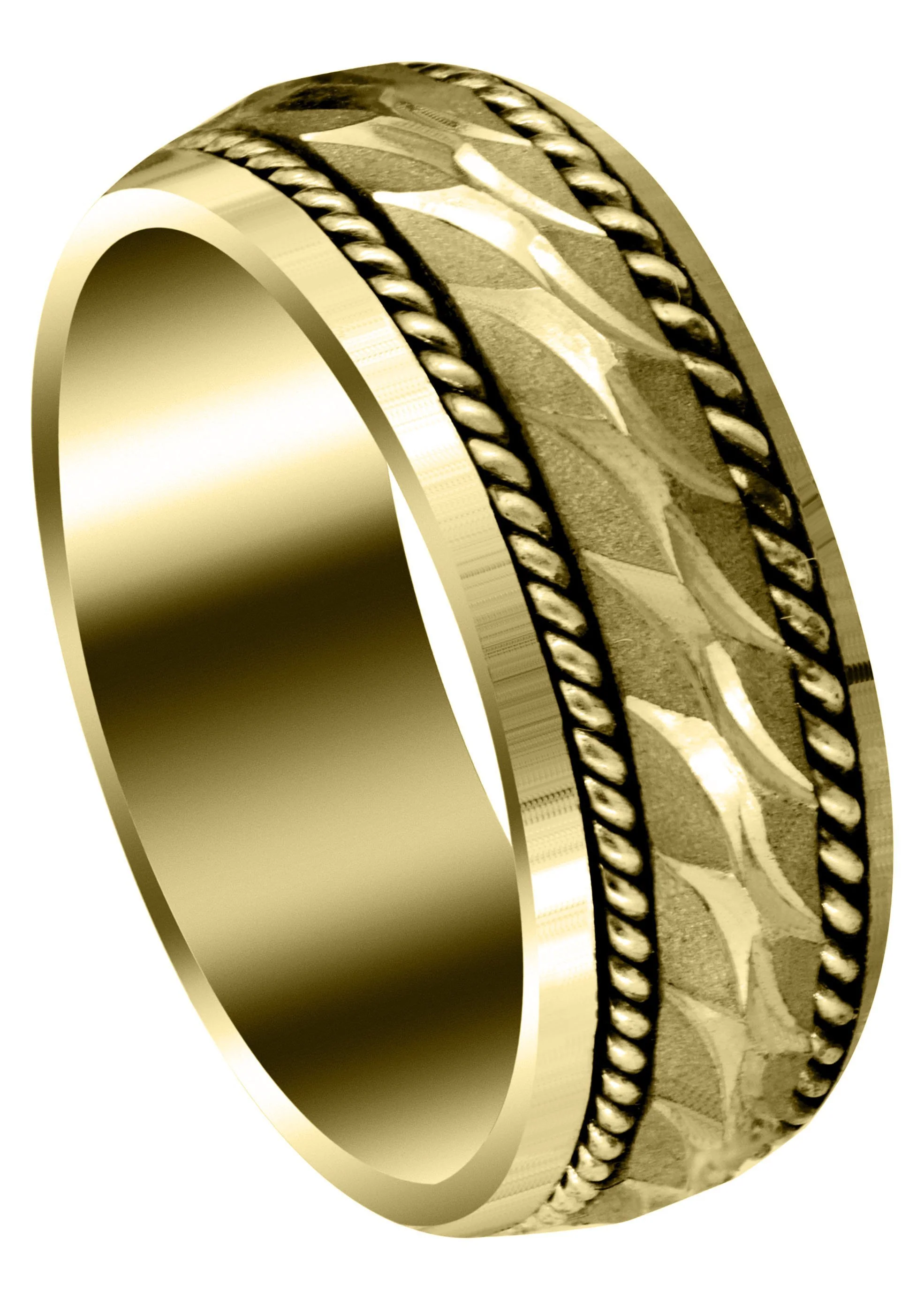 Yellow Gold Modern Mens Wedding Band | Sand Blast / High Polish Finish (Luca)