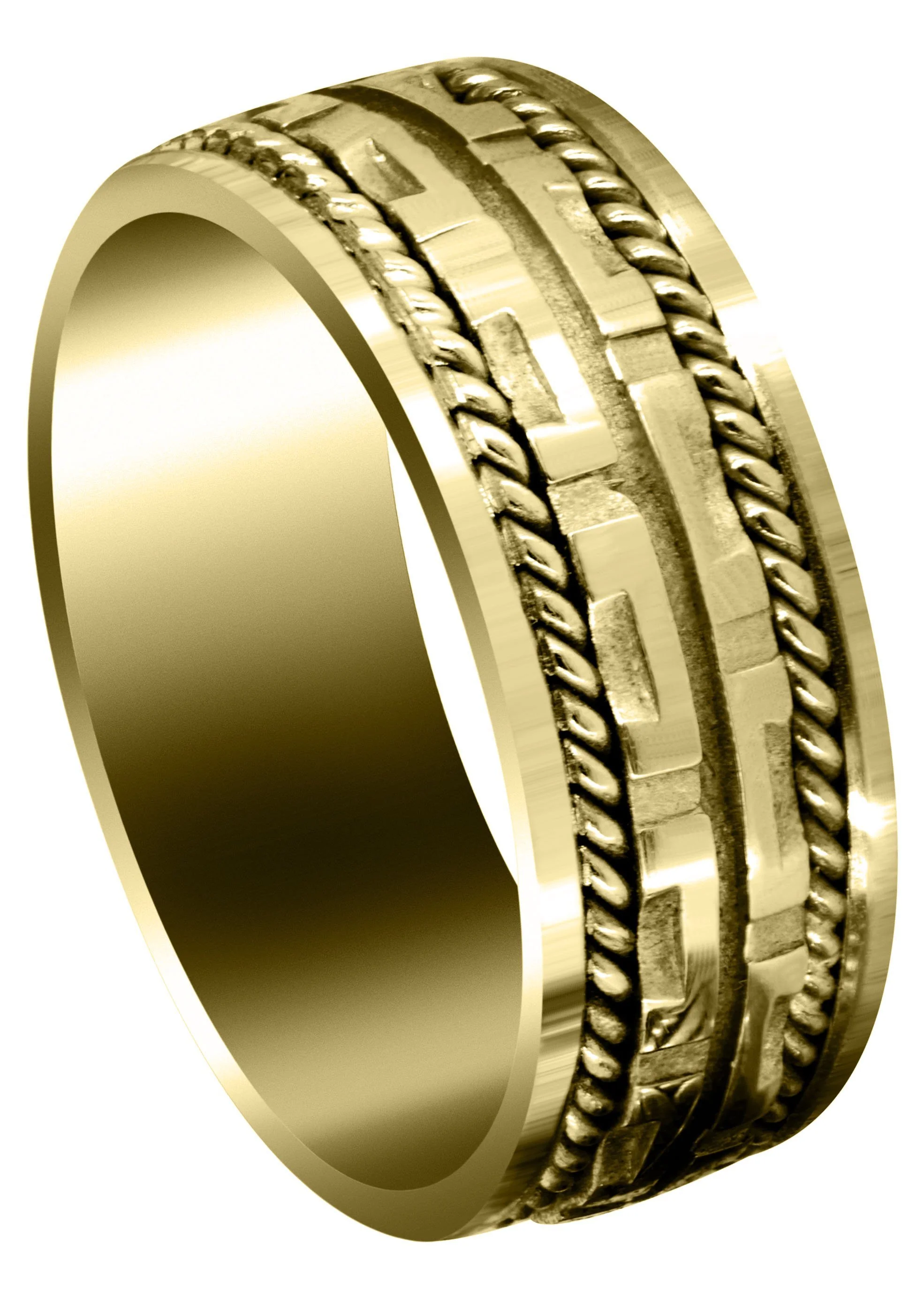 Yellow Gold Modern Unique Mens Wedding Band | Sand Blast / High Polish Finish (Steven)
