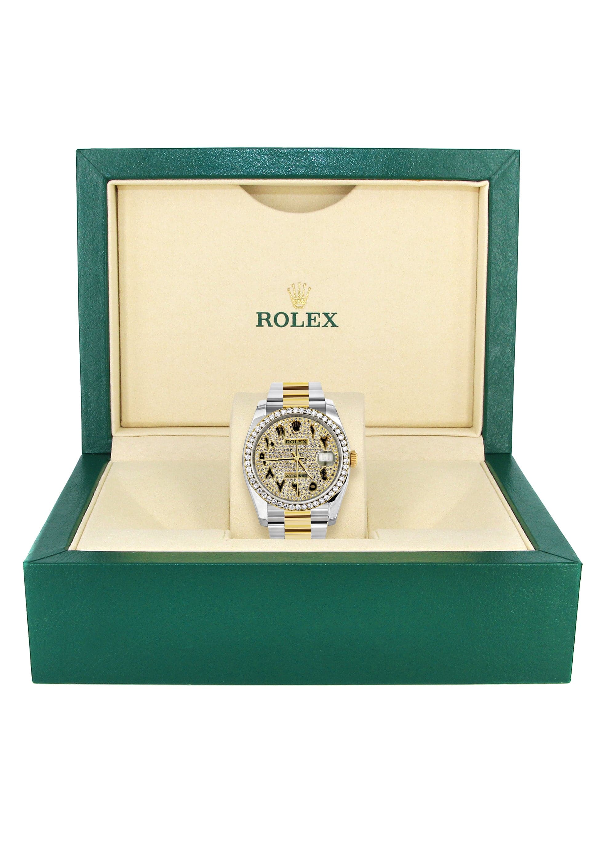 116233 | Diamond Gold Rolex Watch For Men | 36MM | Arabic Diamond Dial | Oyster Band - Image 2