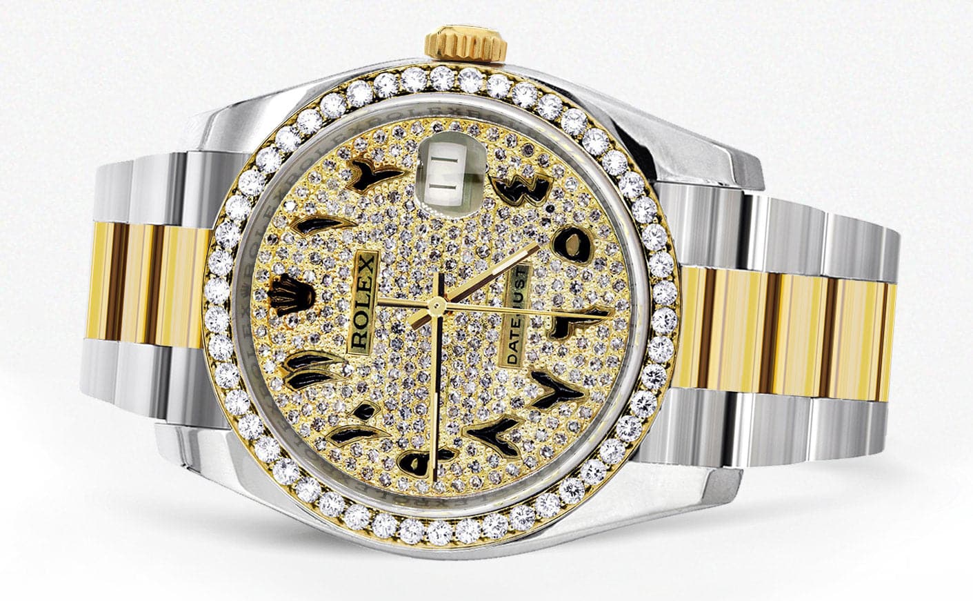 116233 | Diamond Gold Rolex Watch For Men | 36MM | Arabic Diamond Dial | Oyster Band - Image 4